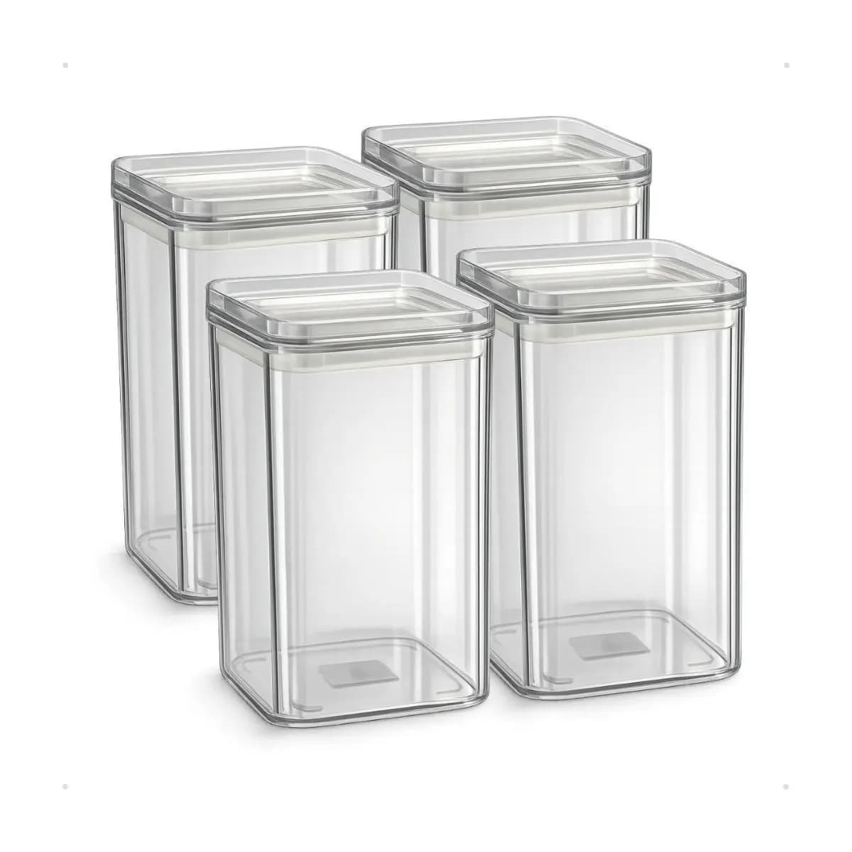 Kit 4 Potes Herméticos 1 Litro - BPA Free Organizador com Tampa para Alimentos, Empilhável