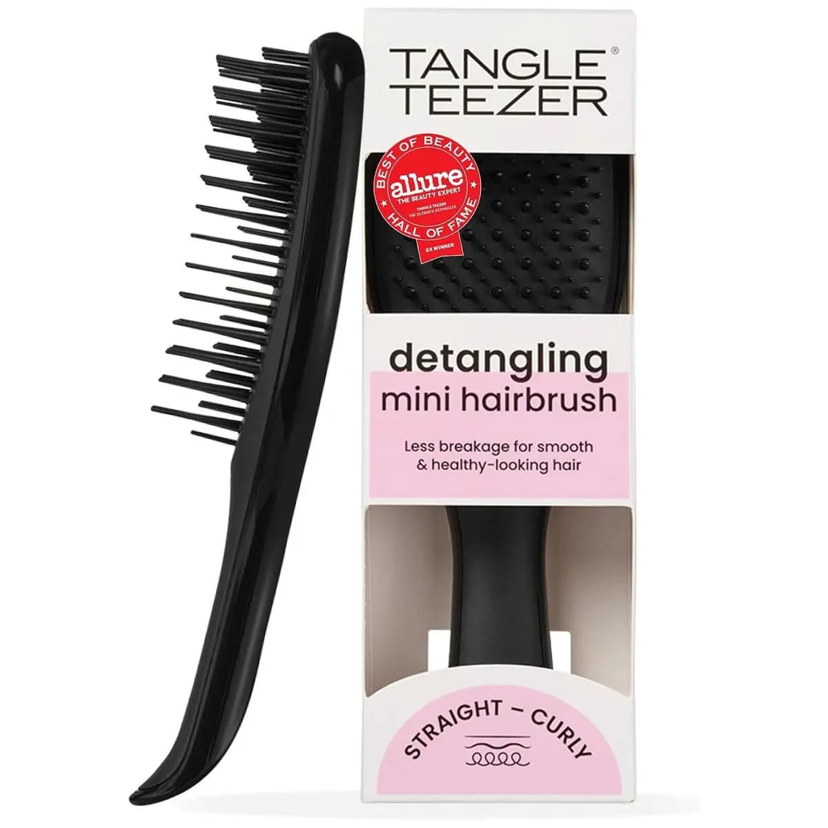Escova de cabelo desembaraçadora The Mini Ultimate Detangler para todos os tipos de cabelo, ideal para o uso em fios úmidos. Cor: Preta