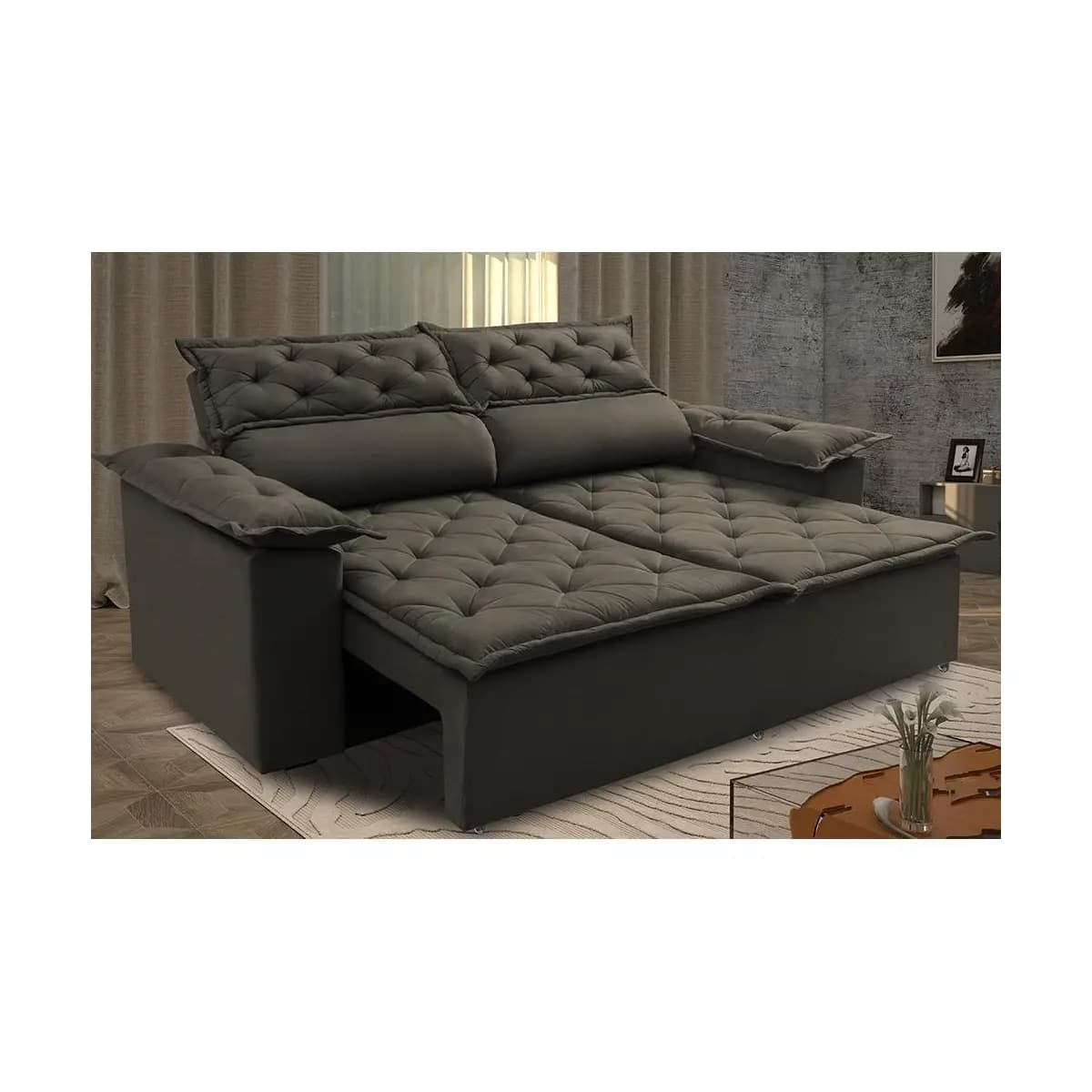 Sofá 3 Lugares Retrátil e Reclinável Cama inBox Compact 1,80m Velusoft Café