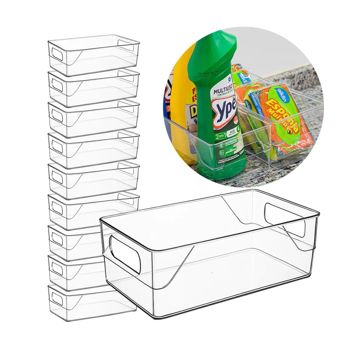 Kit 10 Organizadores Multiuso Para Geladeira, Cozinha E Despensa Em Acrílico Transparente
