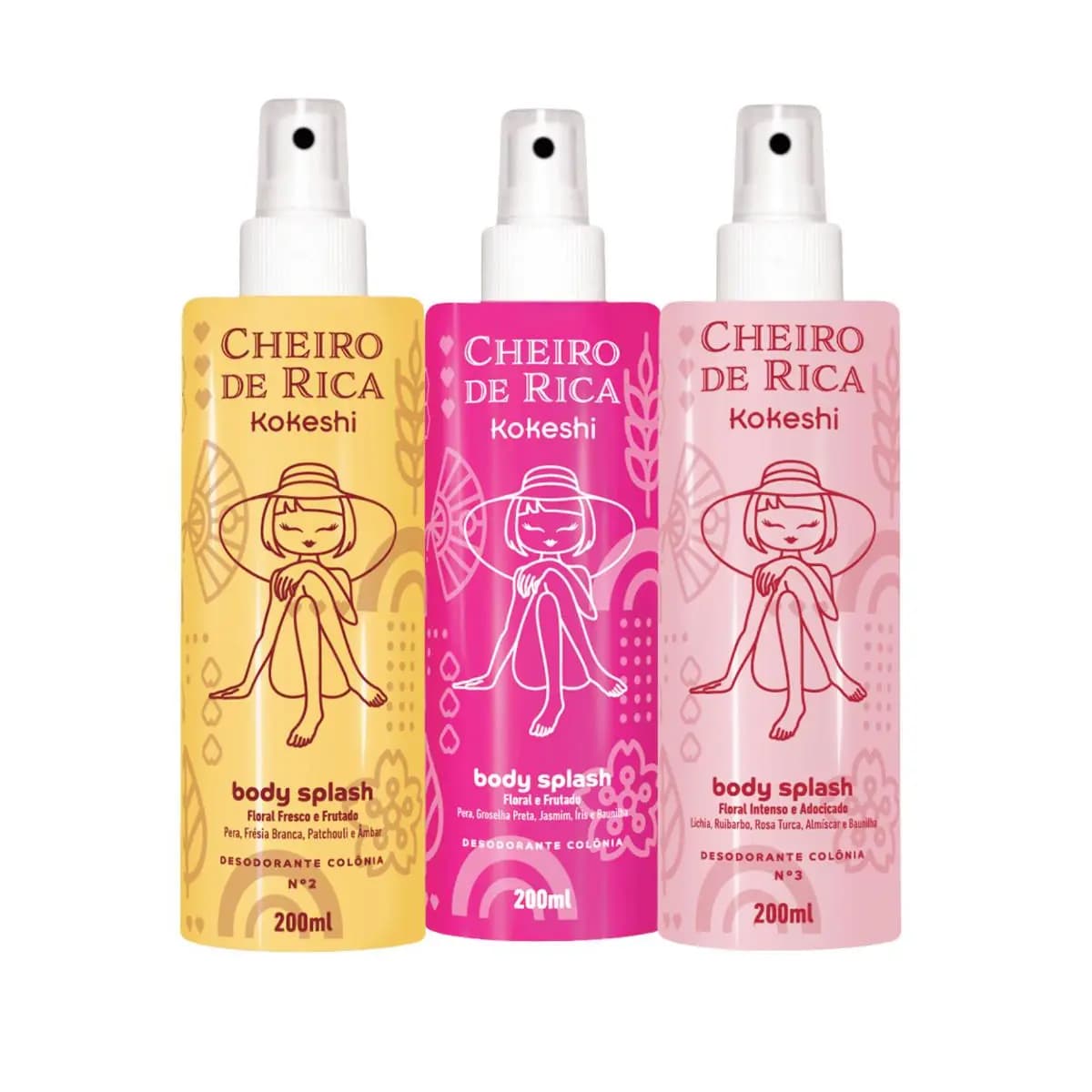 Kit 3 Body Splash Cheiro de Rica Kokeshi Floral 3x200ml