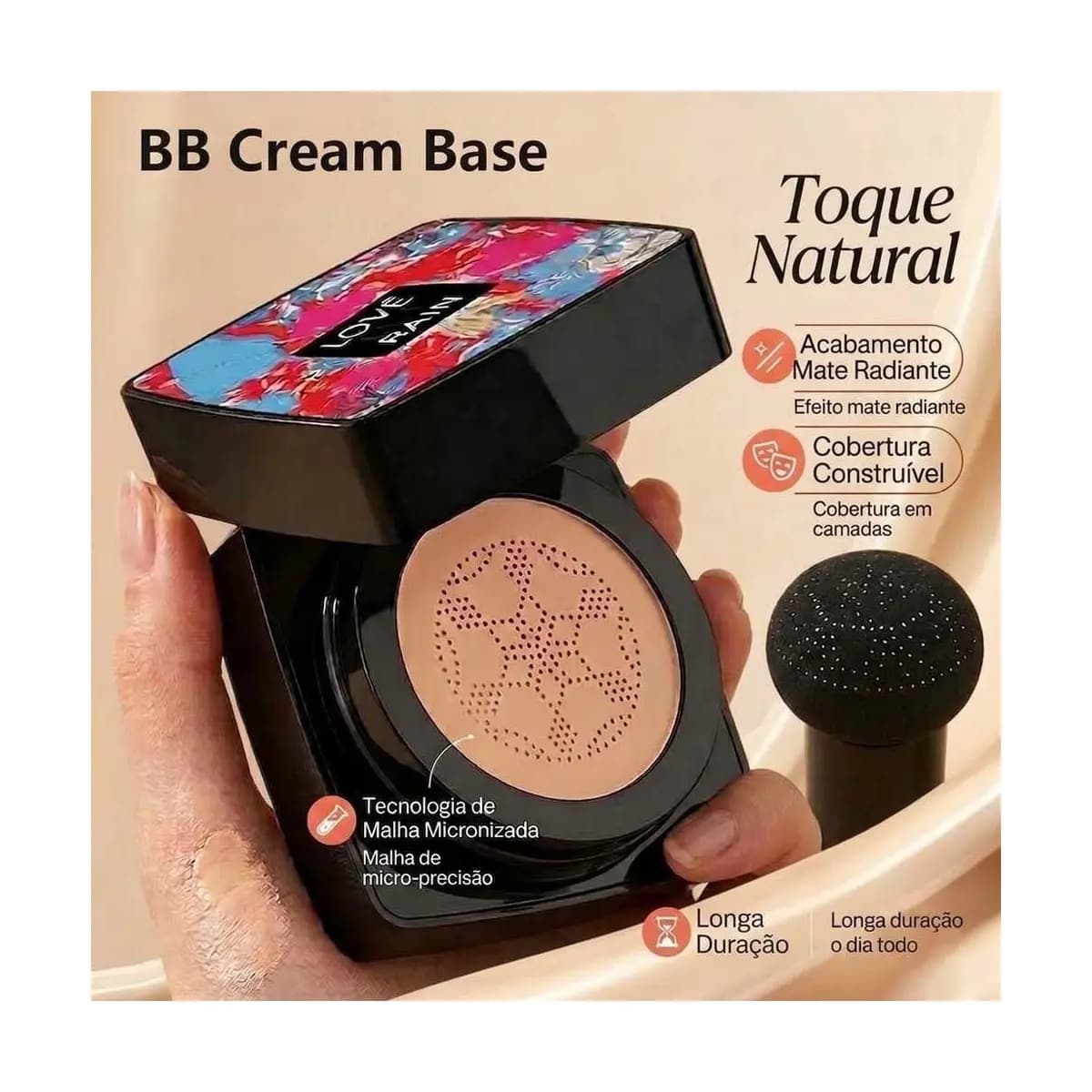 BB Cream Foundation/Concealer with Mushroom-Shaped Sponge Makeup Whitening Cream Martin Natural HB2006