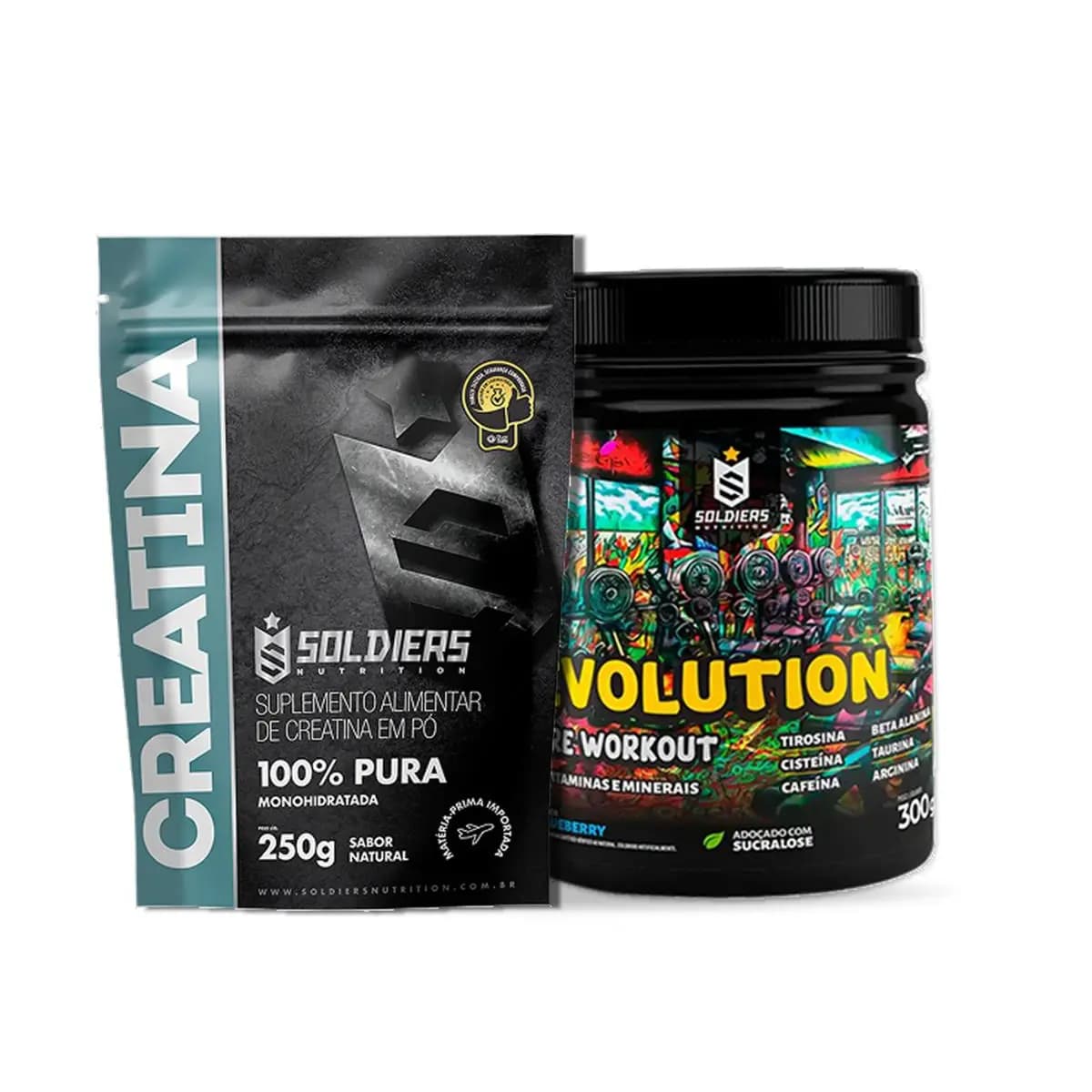 Kit Creatina 250g + Pré Treino Evolution 300g Para Rotina de Treinos - Soldiers Nutrition
