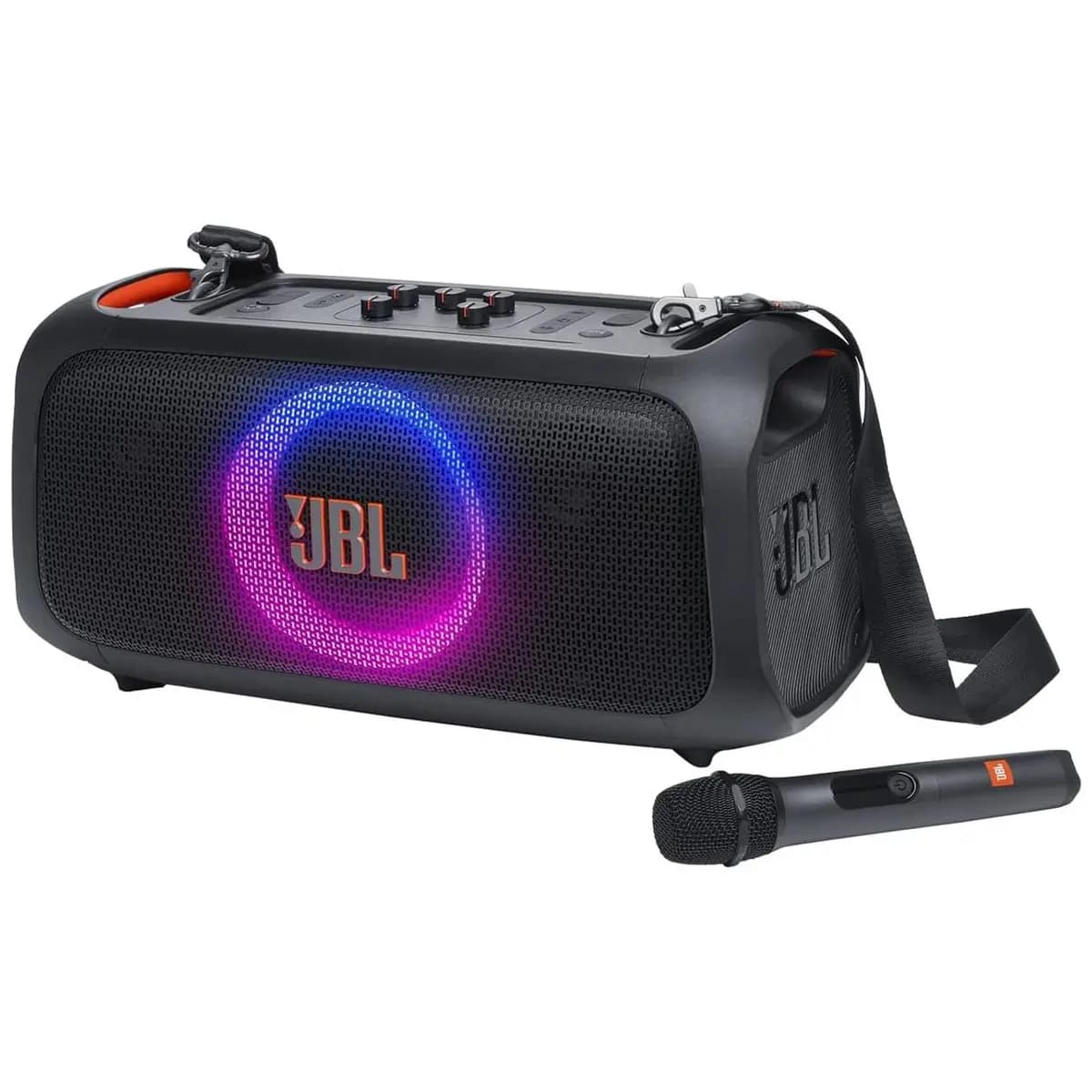 Caixa de Som, JBL, PartyBox On The Go Essential, Com Microfone, Bluetooth, Show de Luzes, À Prova de Respingos - 100W RMS