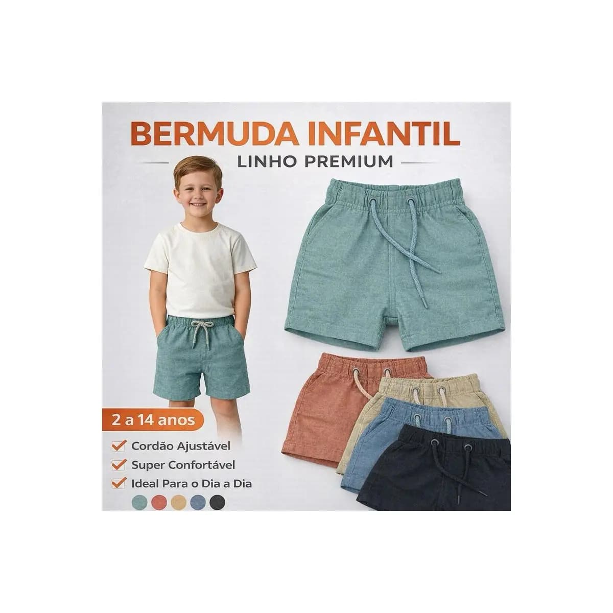 Short Linho Infantil Bermuda Mauricinho Menino Qualidade Premium Short Leve Direto da Fábrica.