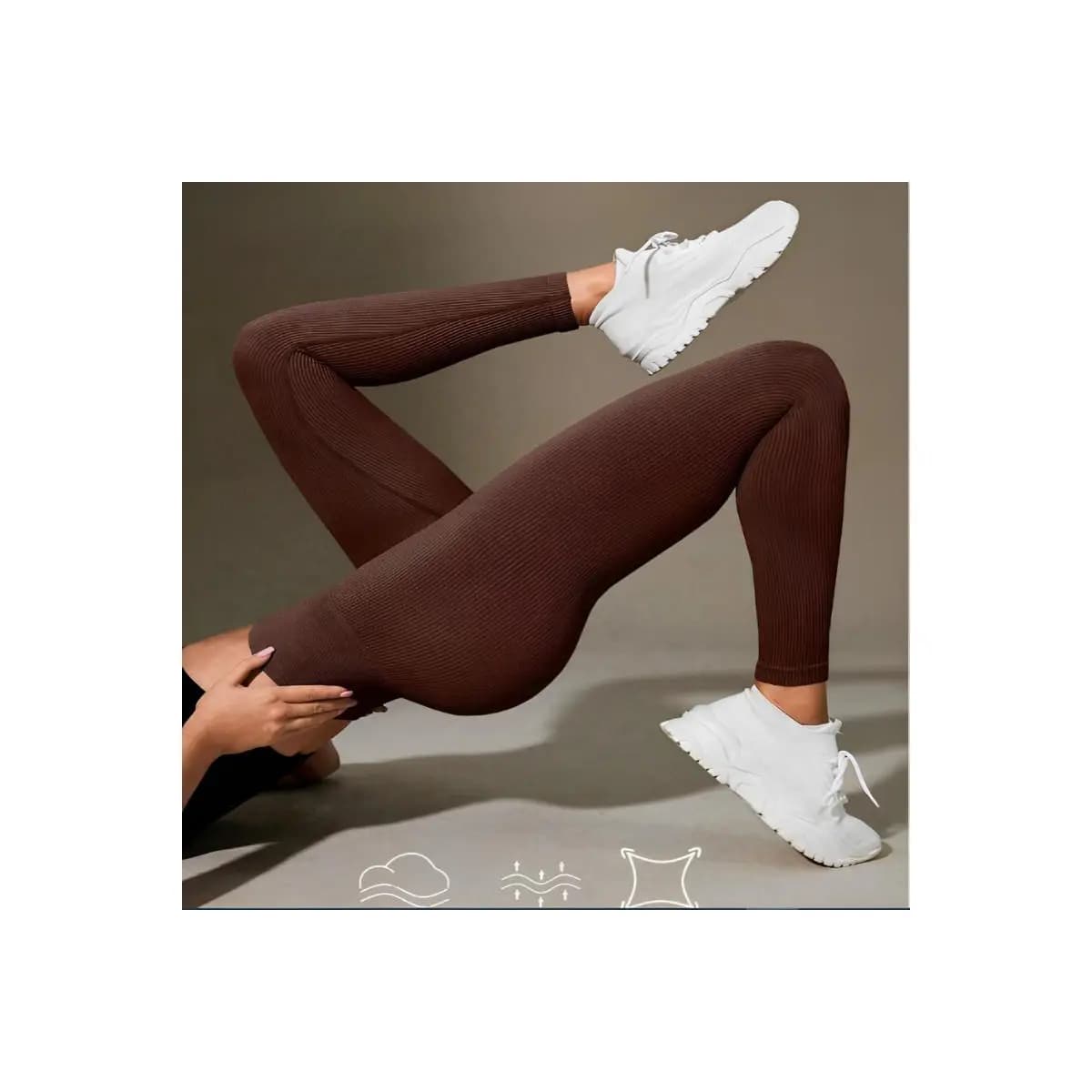 Calça Legging Canelada de Cintura Alta Sem Costura para Academia Feminina, Elástica e Fitness