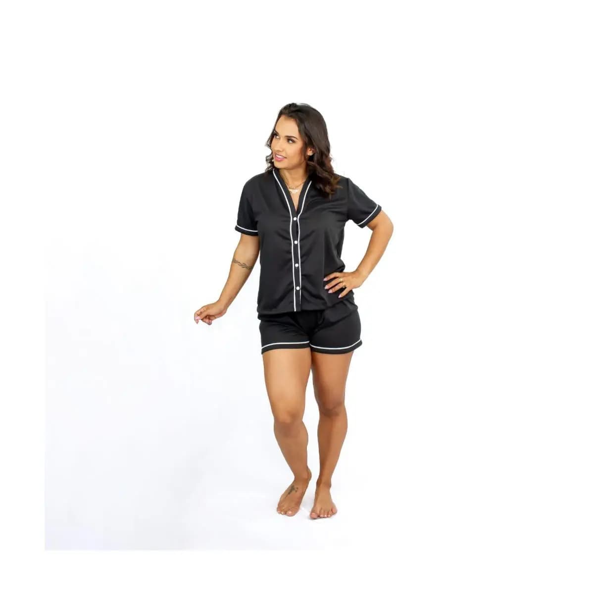 Baby Doll Short Doll Americano Gola V Liso Pijama Feminino