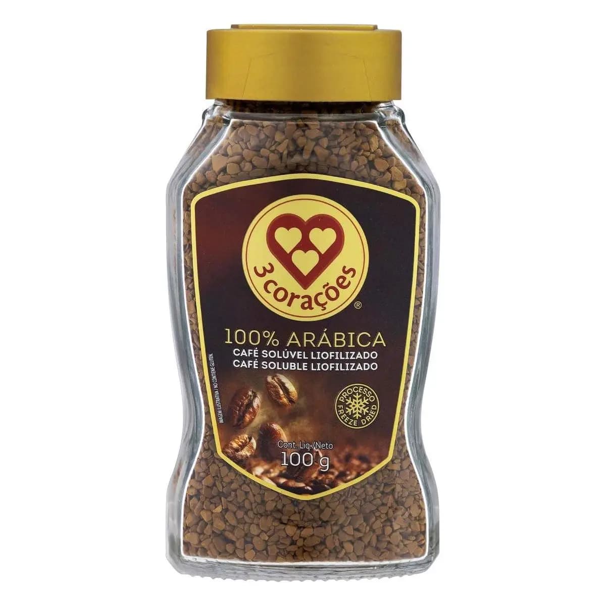3 Corações Café Solúvel Liofilizado, Vidro 100G