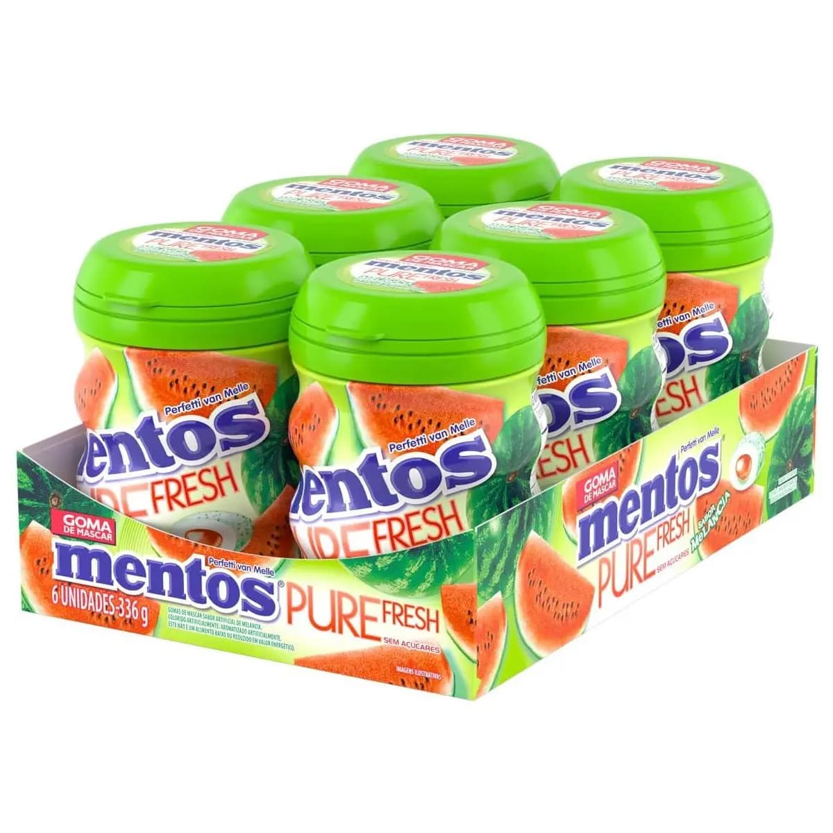 Gomas de Mascar Pure Fresh Melancia Sem Açúcar Sabor de Melancia Mentos - 336g 6 Unidades
