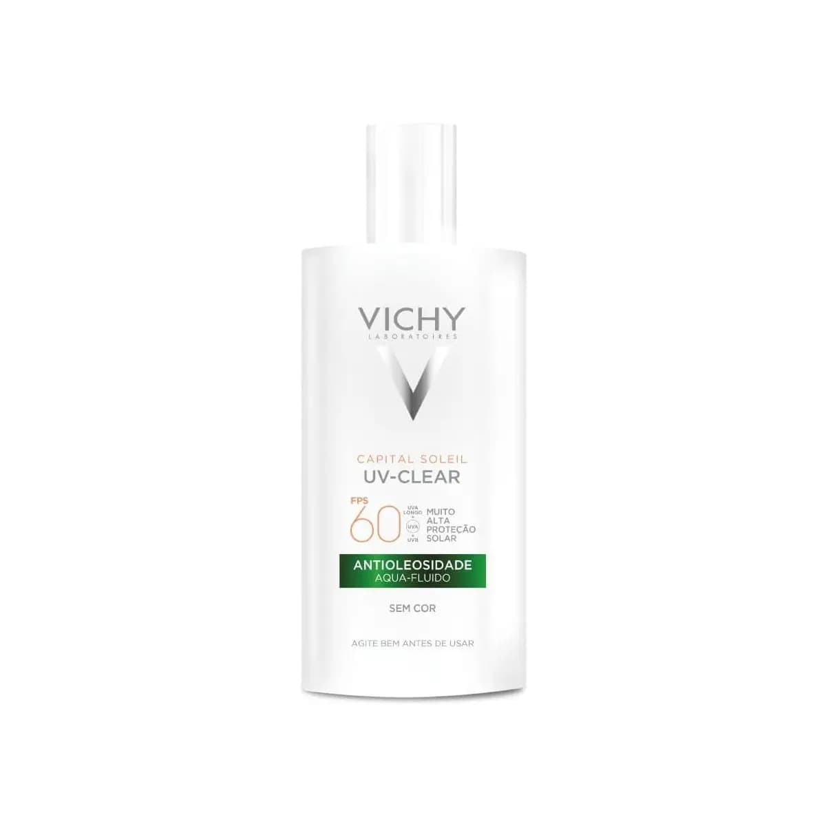 Vichy Capital Soleil UV-Clear Protetor Solar Facial Antioleosidade e Antiacne Sem Cor, Toque Seco FPS 60, com Niacinamida e Ácido Salicílico, Acabamento Invisível, 40g