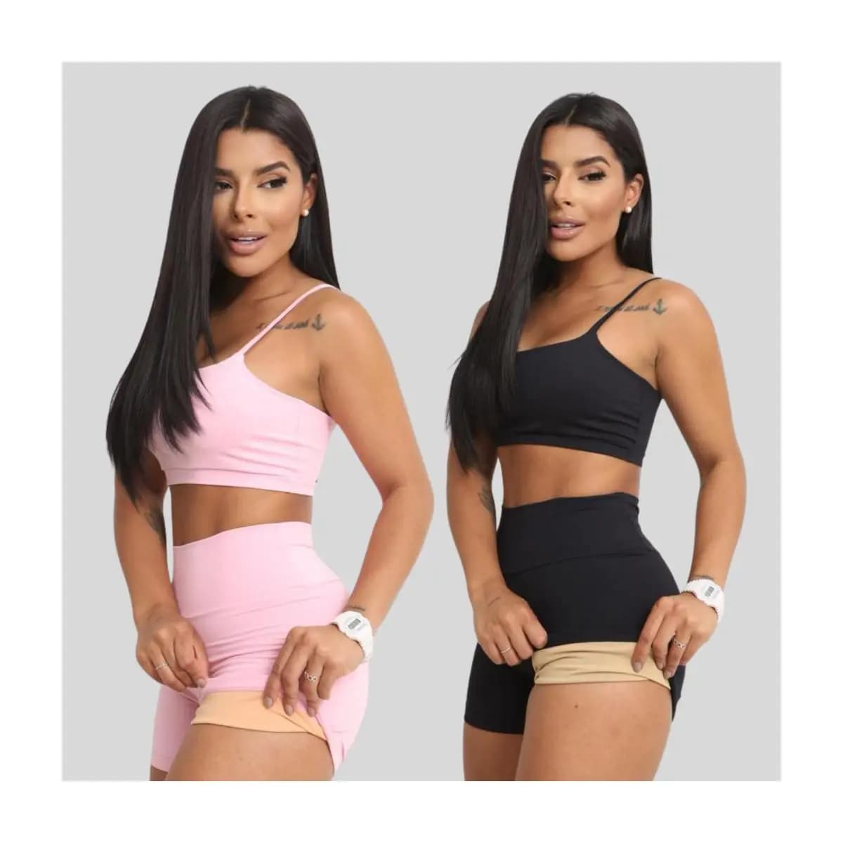 Conjunto Academia Short e Top Duplo Poliamida Corrida Roupa de Treino Feminina Zero Transparência