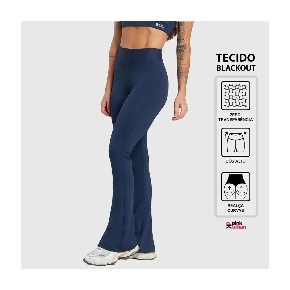 Calça Legging Fitness Feminino Flare Cintura Alta Balance Blackout Zero Transparência Bailarina