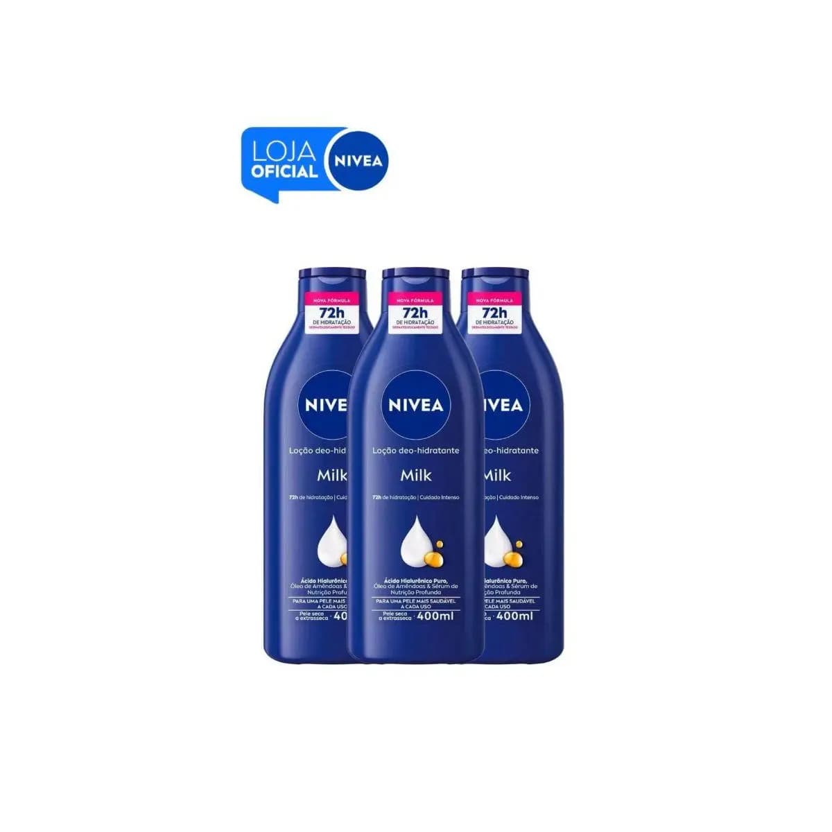 KIT NIVEA Loção Hidratante Milk Pele Seca a Extrasseca 400ml -3 Unidades