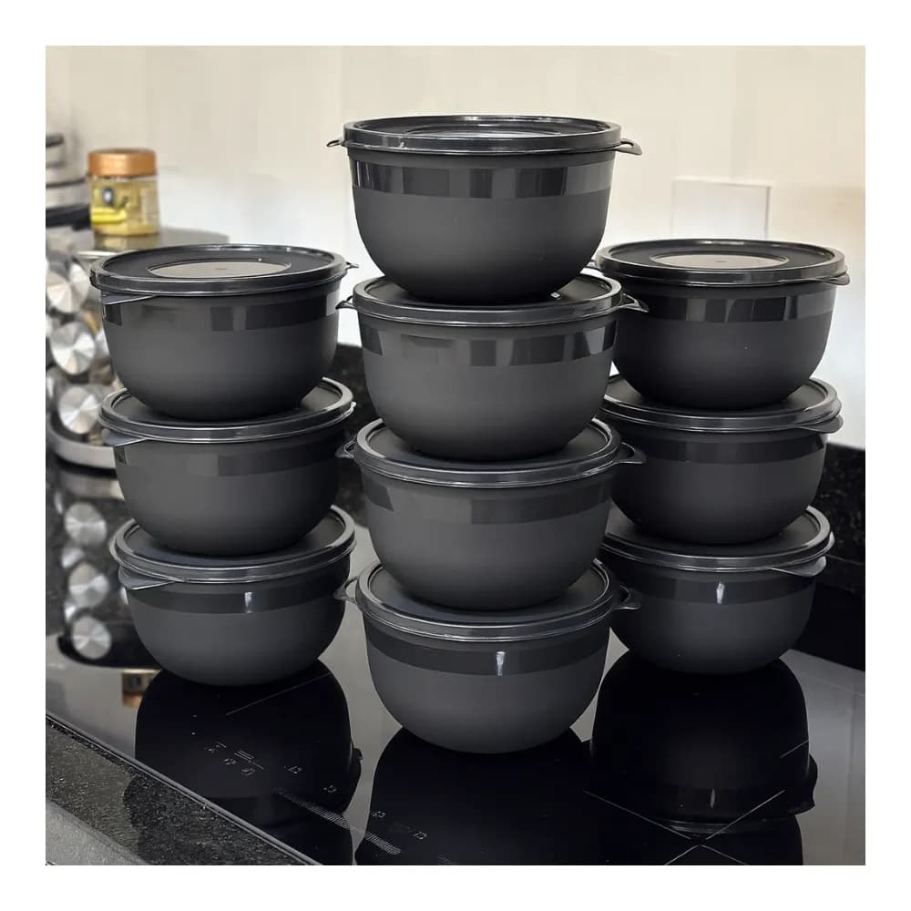 Kit 10 Potes Bowl 1300ml Plástico com Tampa – Marmita Cozinha, Freezer, Micro-ondas e Lava-Louças.