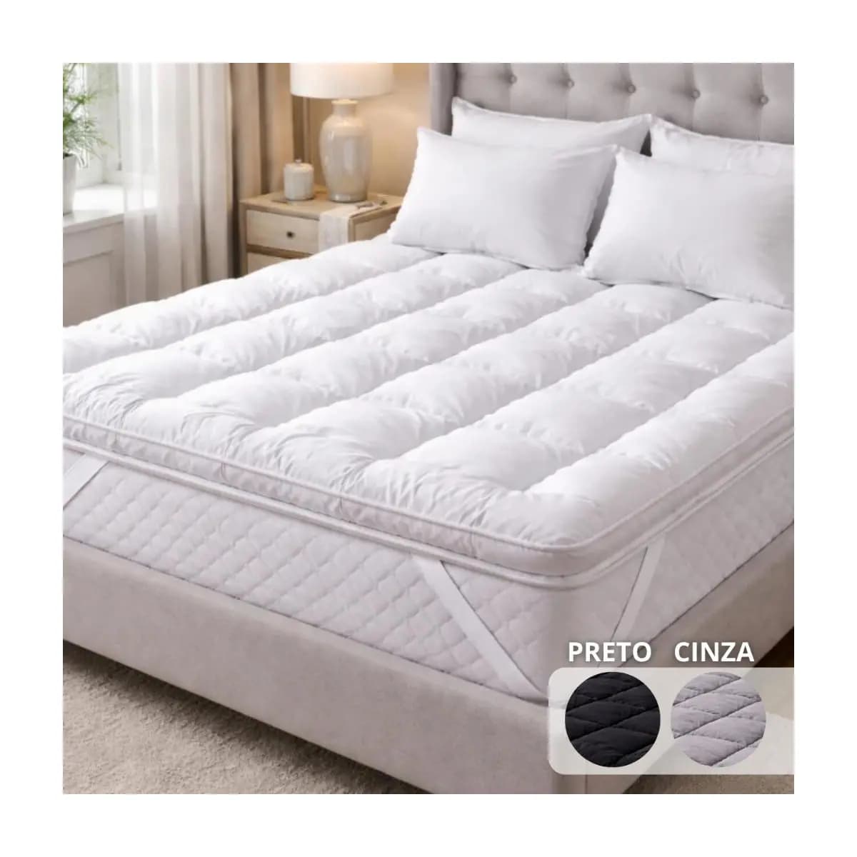 Protetor de Colchão Pillow Top Casal, Queen Micro Percal 400 Fios - Conforto Superior Maciez Premium