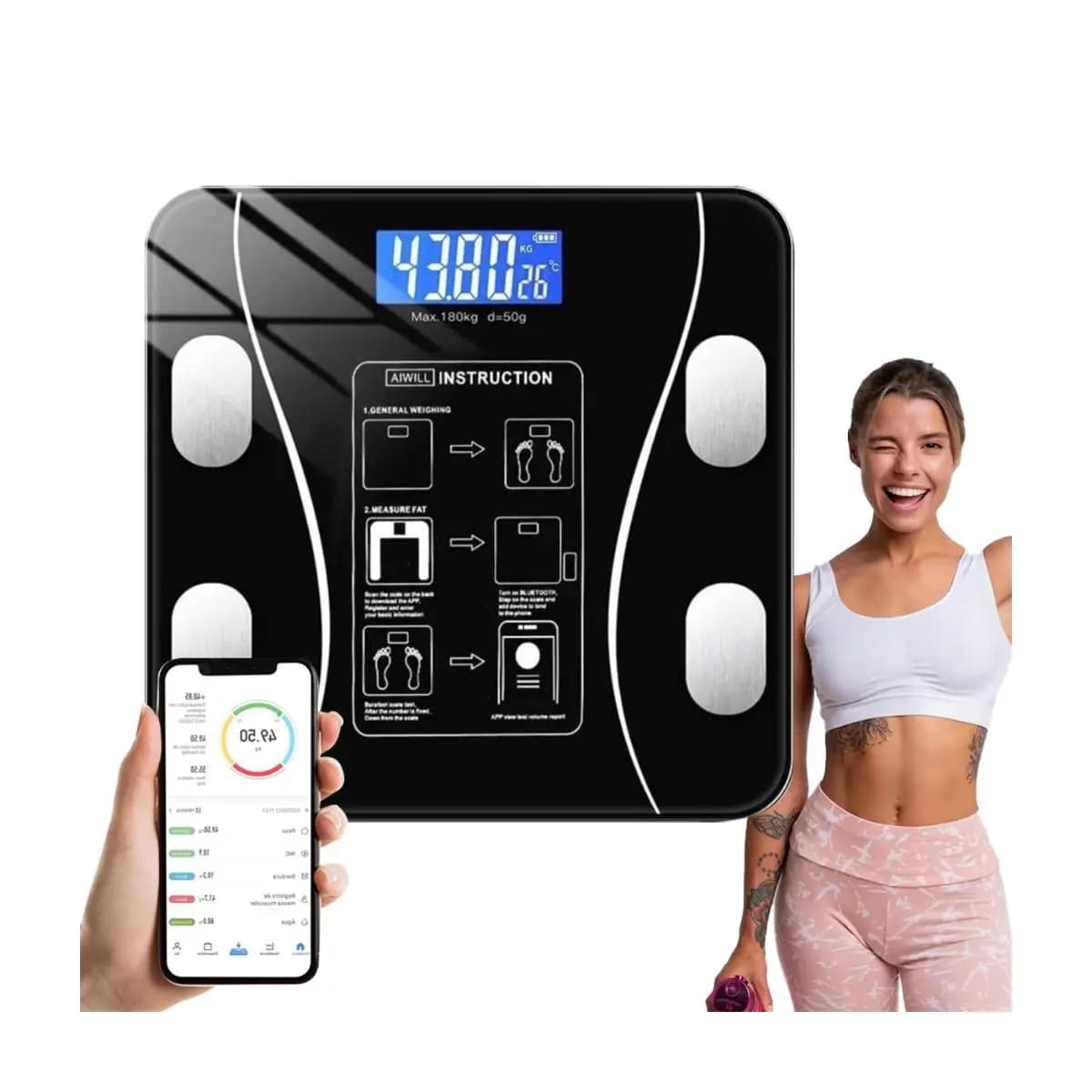 Balança Bioimpedancia Digital Bluetooth Corporal até 180kg Resultado Pelo Celular