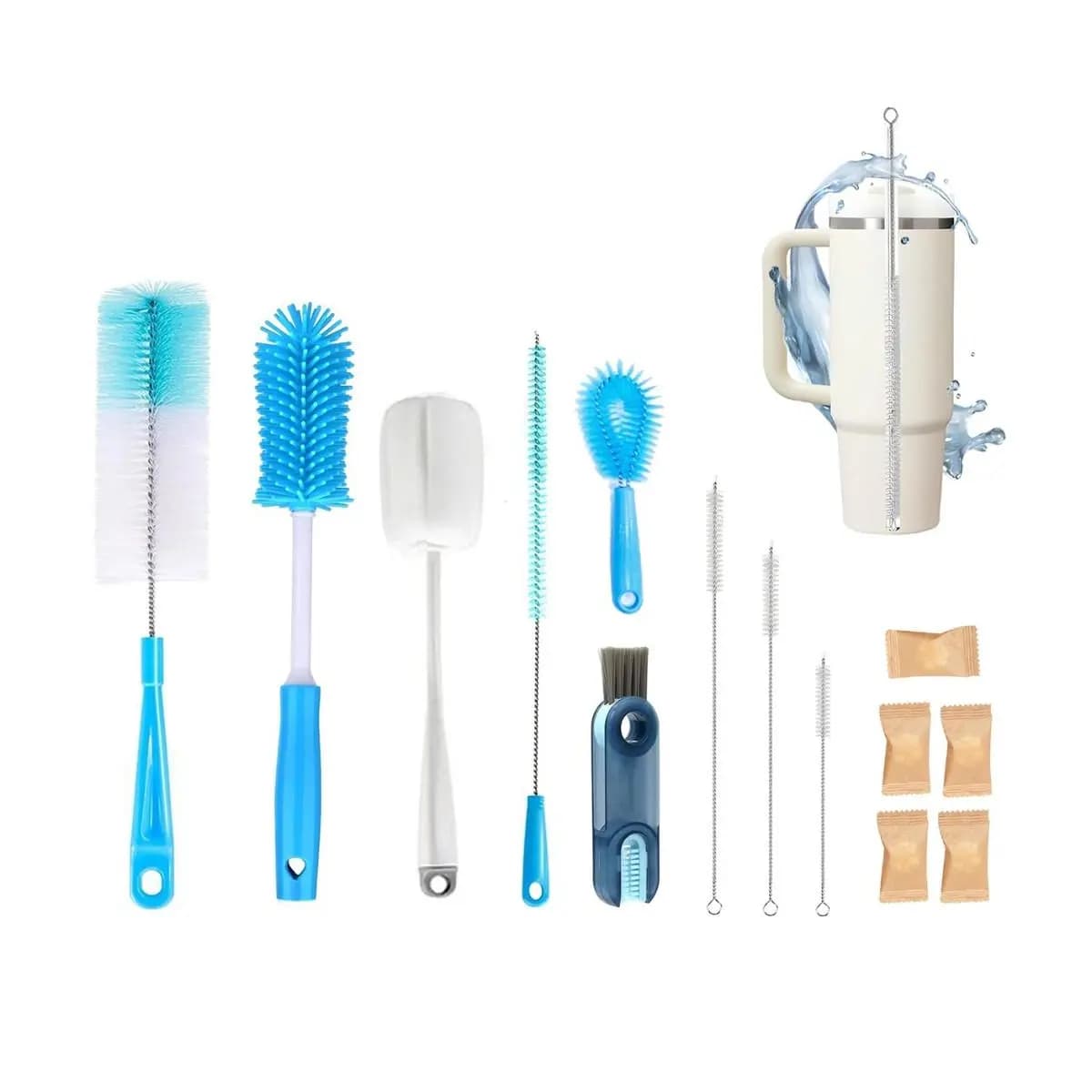 Kit Conjunto De 9 Escovas De Limpeza Multiuso Com Cabo Longo, Escova De Canudo, Escova De Limpeza De Copos