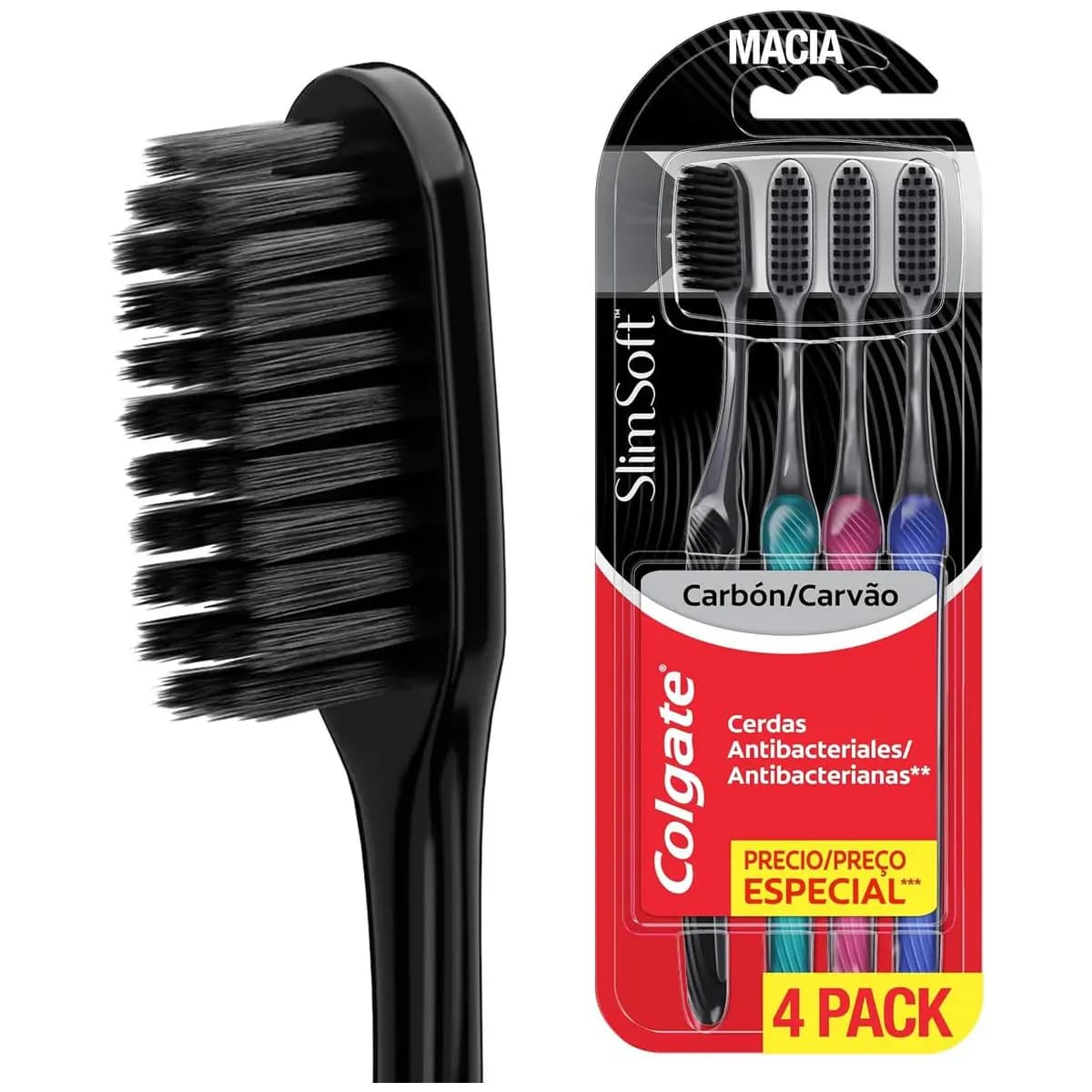 Colgate Slim Soft Black Escova de Dente Macia, 4 Unidades