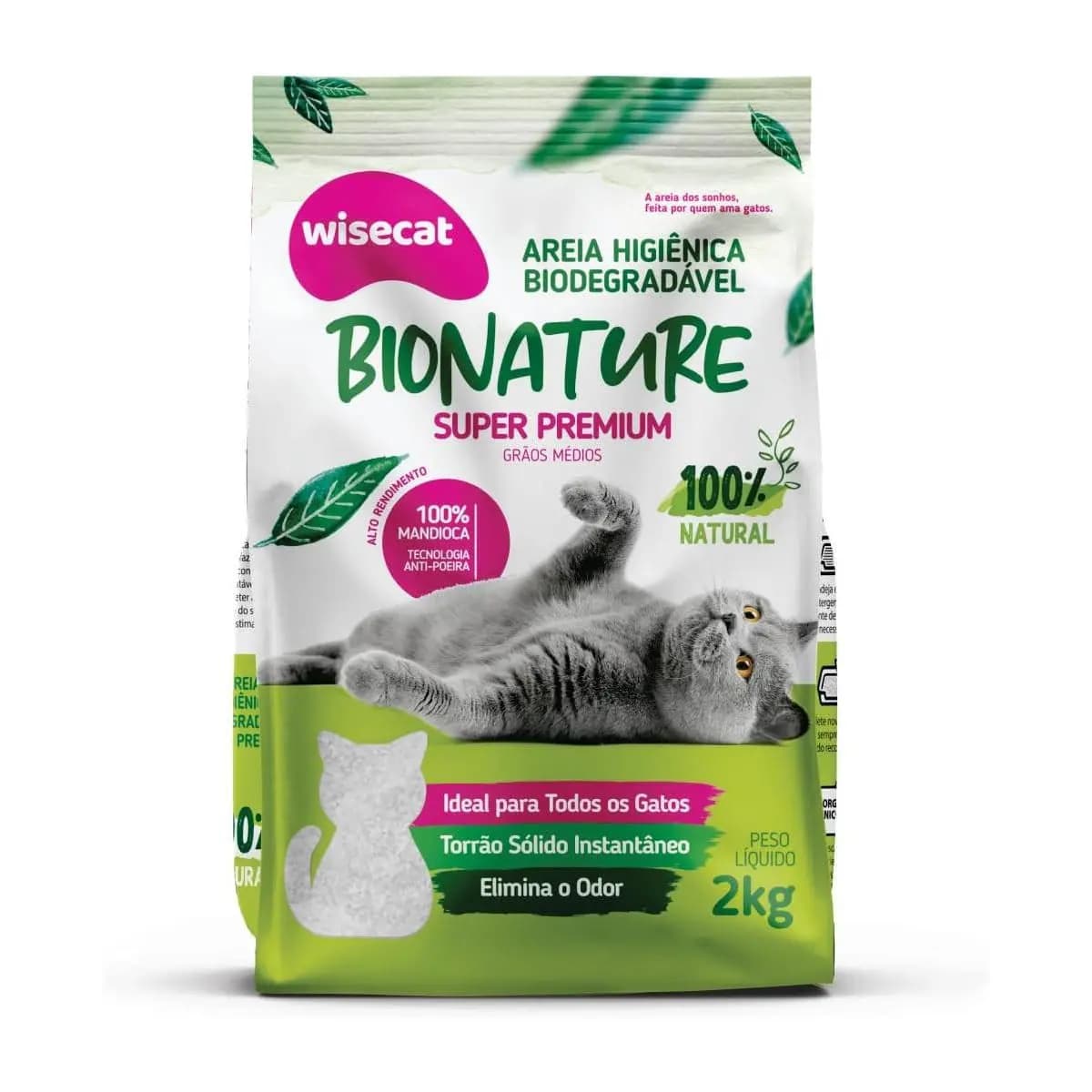 Bionature Areia Higiênica para Gatos Biodegradável Wisecat 2kg