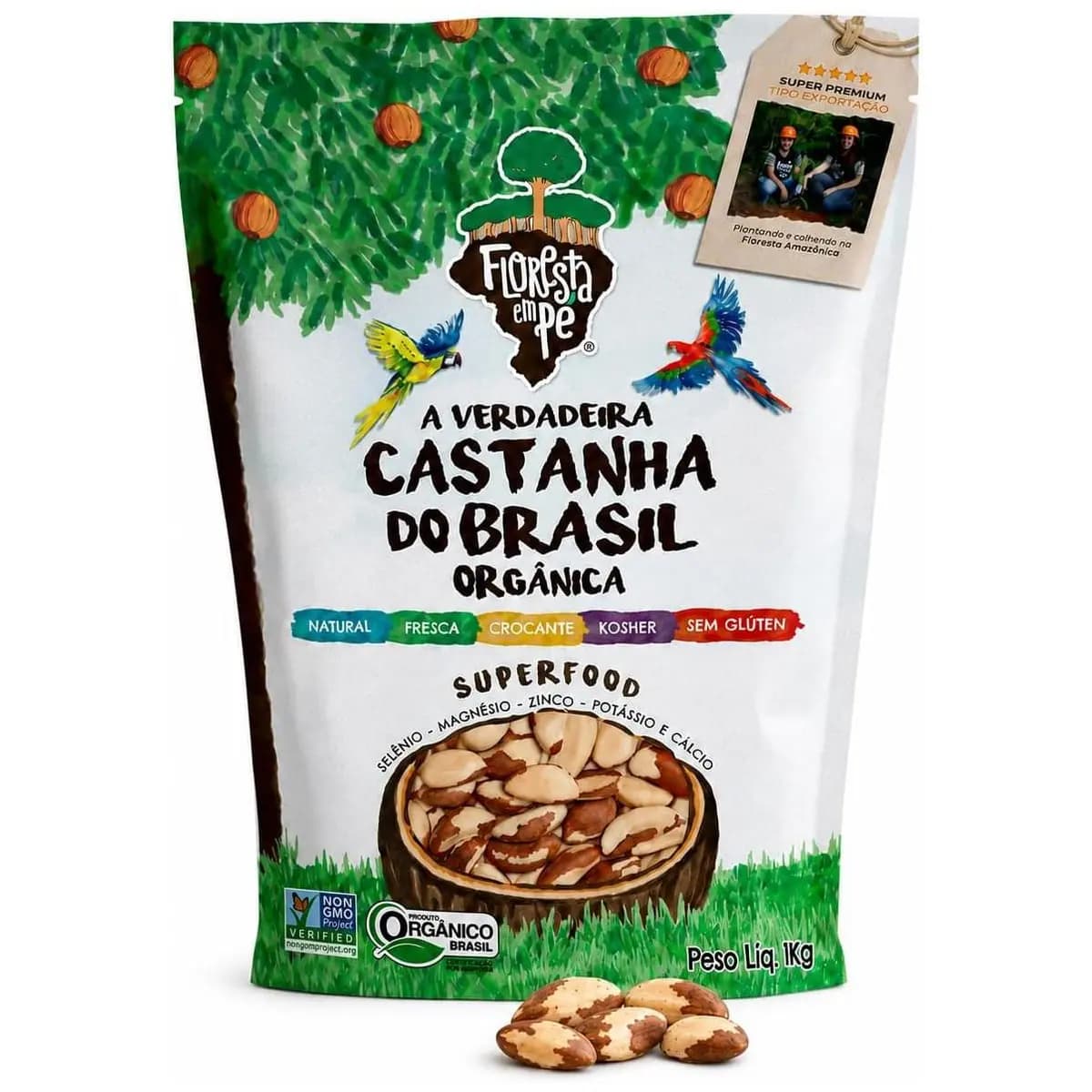 Castanha-do-Pará Orgânica 1kg Inteira – Fonte de Proteína Vegetal e Selênio – Vegana, Kosher, Sem Glúten, Sem Conservantes – Floresta em Pé