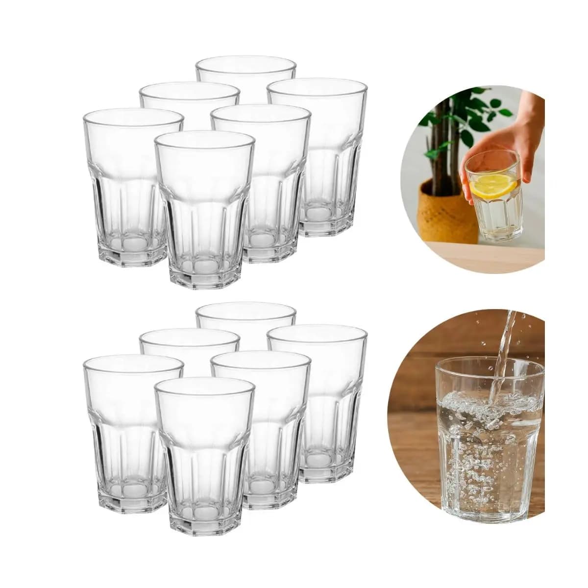Jogo de Copos 12 Unidades 360ml Vidro Bristol Transparente - Bela Flor