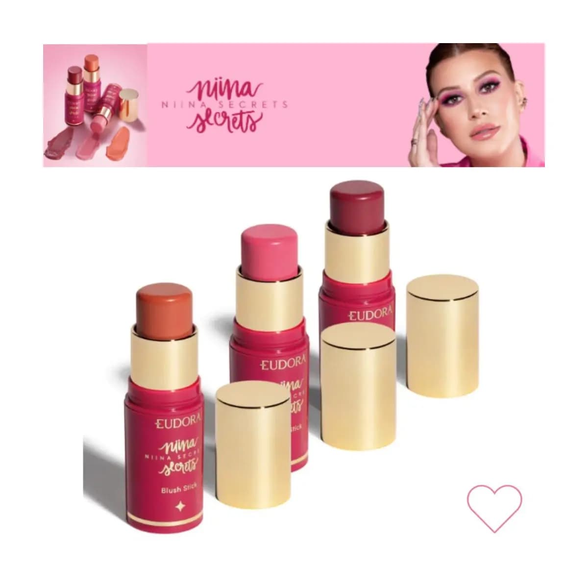 Blush Niina Secrets Stick Daily Blush Rosa / Blush Malva / Blush Coral - Eudora Blush Cremoso