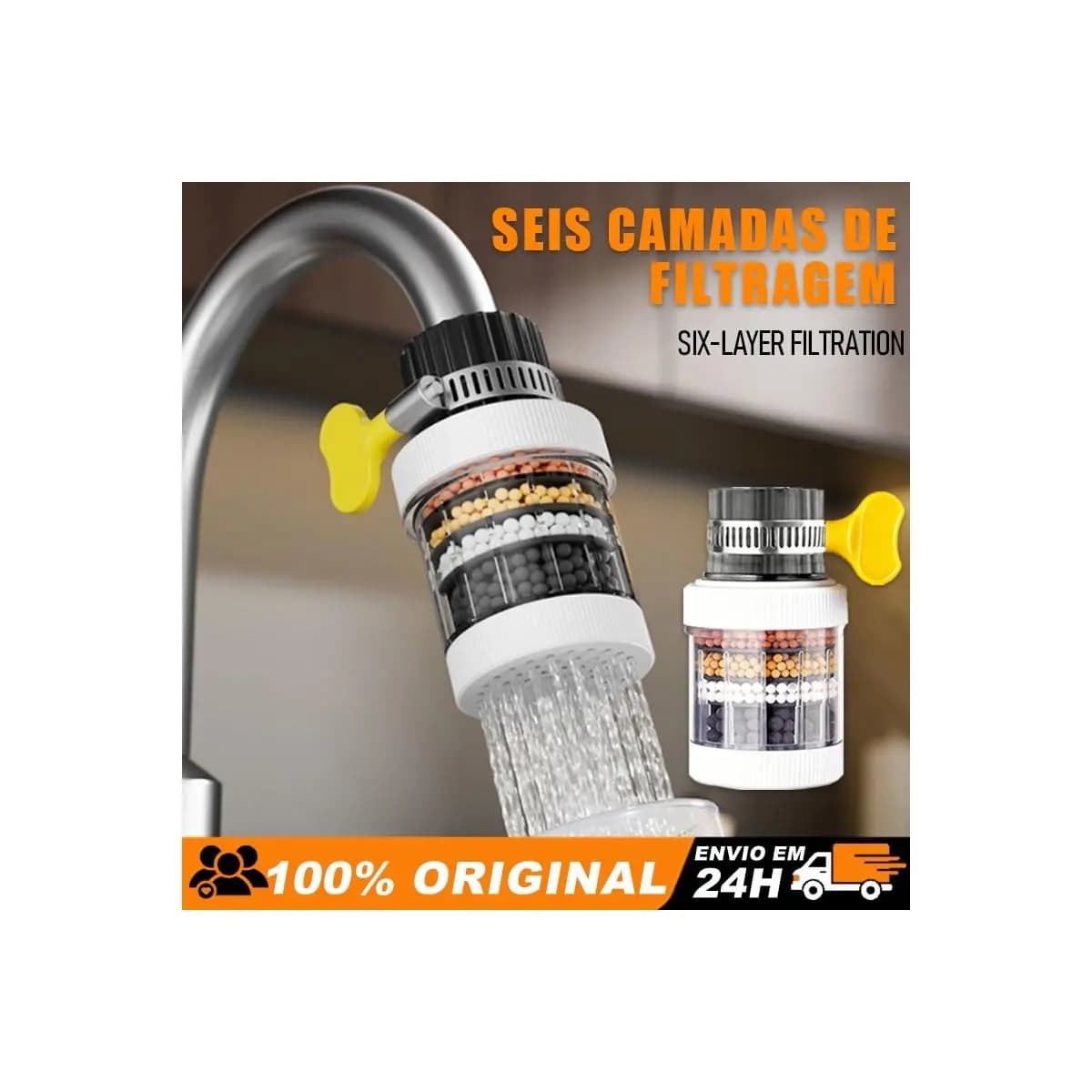 Purificador Filtro de Torneira 6 Camadas Filtragem Universal Bico Arejador Removível Lavável Cozinha Banheiro