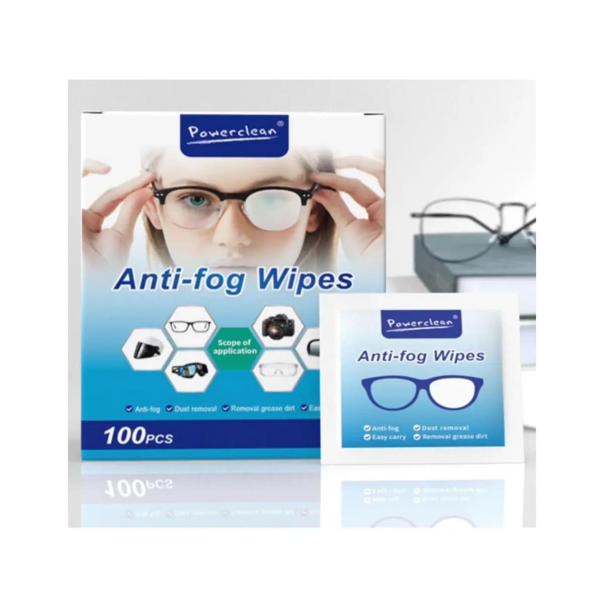 100/200/300 Lenços Umedecidos POWERCLEAN Antiembaçantes e de Limpeza – Óculos e Lentes de Câmeras
