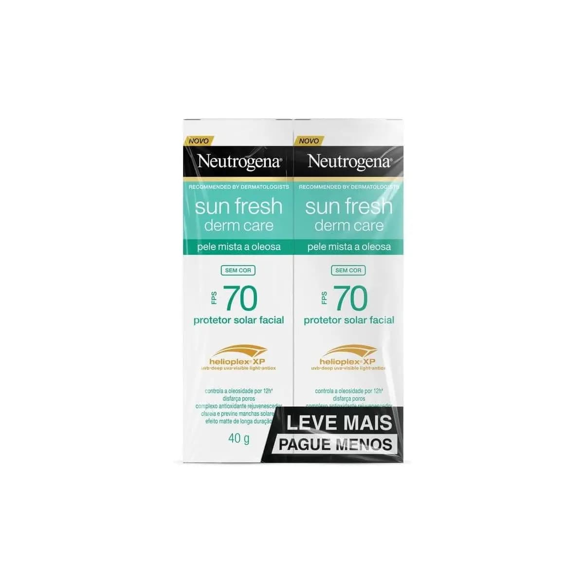 Protetor Solar Facial Para Pele Oleosa Derm Care, FPS 70, Sem Cor, Kit com 2 Unidades de 40g