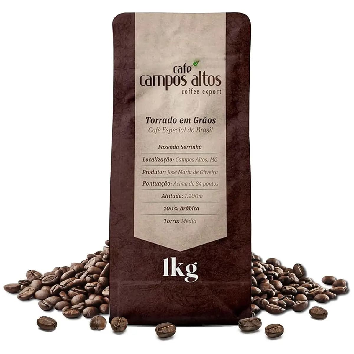 Café Campos Altos Especial em Grão 1kg, Arábica Catuaí Vermelho, 84+ Pontos