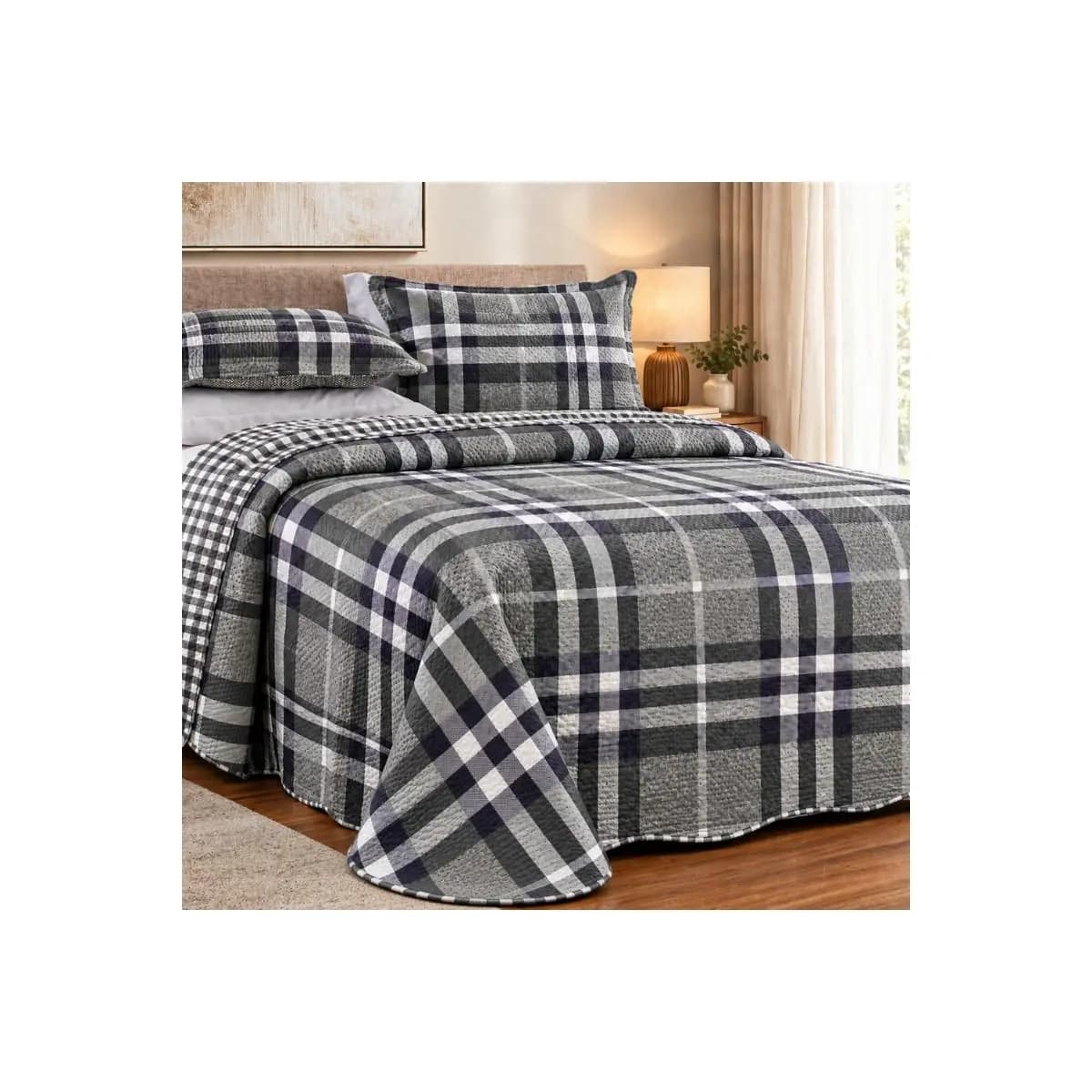 Kit Cobre Leito Colcha Premium Bordado Dupla Face com Porta-Travesseiro Solteiro Casal Queen King Matelado