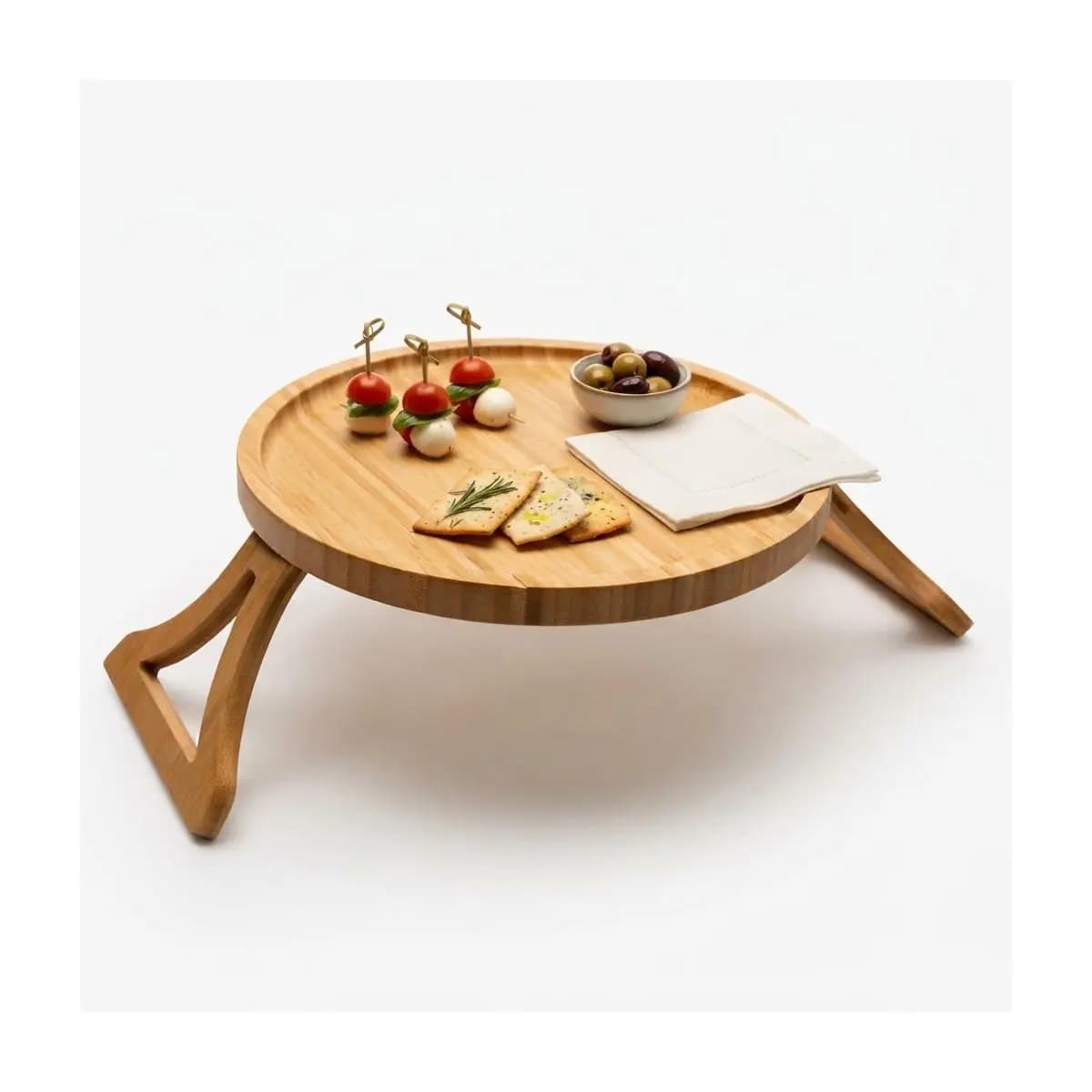 Bandeja Lyor de Bambu Dobrável para Braço de Sofá 25cm Suporte Flexível para Copos e Pratos na Sala Prática e Resistente