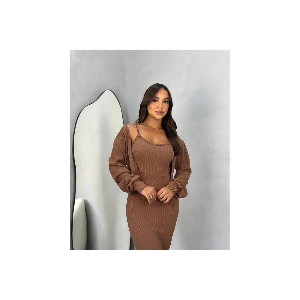 Conjunto Feminino Vestido Longo + Casaco Vestido Midi com Bojo confortavel de alta Qualidade
