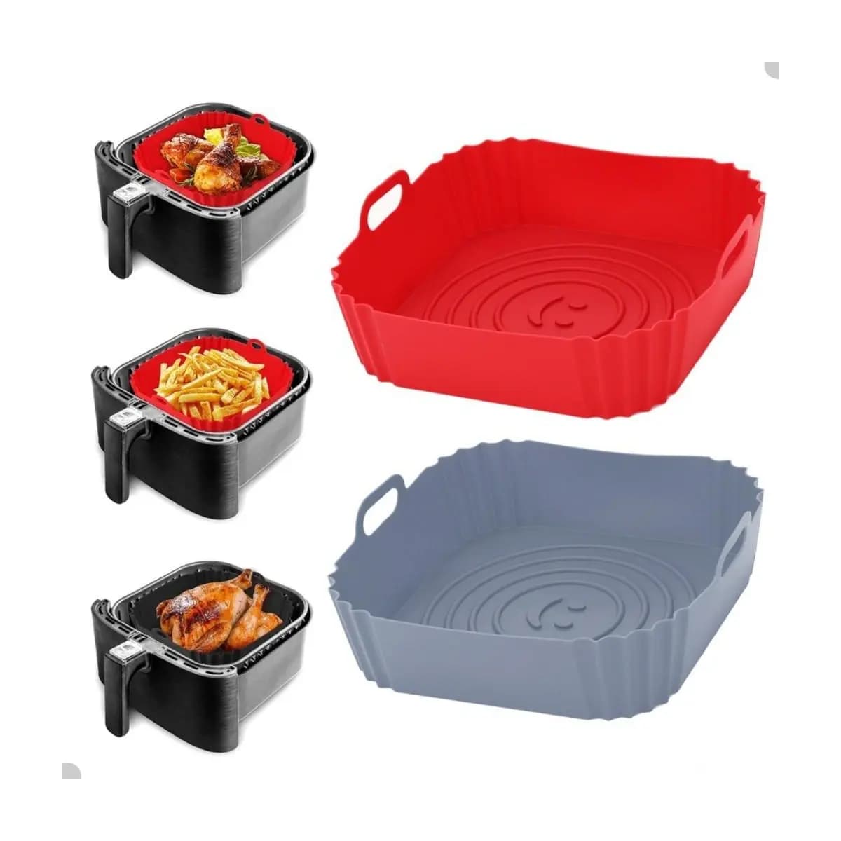 1/2/3 Formas de Silicone Quadrada 18x18cm Assadeira Air Fryer e Forno Forma para Fritadeira Elétrica com Alça