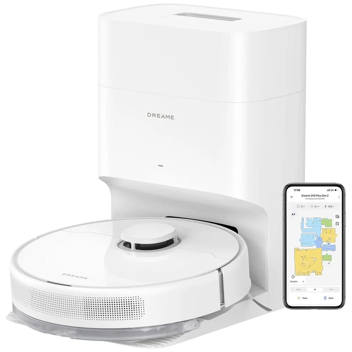 DREAME D10 Plus Gen 2 Robô Aspirador e Mopa com Base de Autolimpeza para 90 Dias de Limpeza, Sucção de 6000 Pa e Navegação LiDAR, Desvio de Obstáculos, Conexão Wi-Fi, 127v