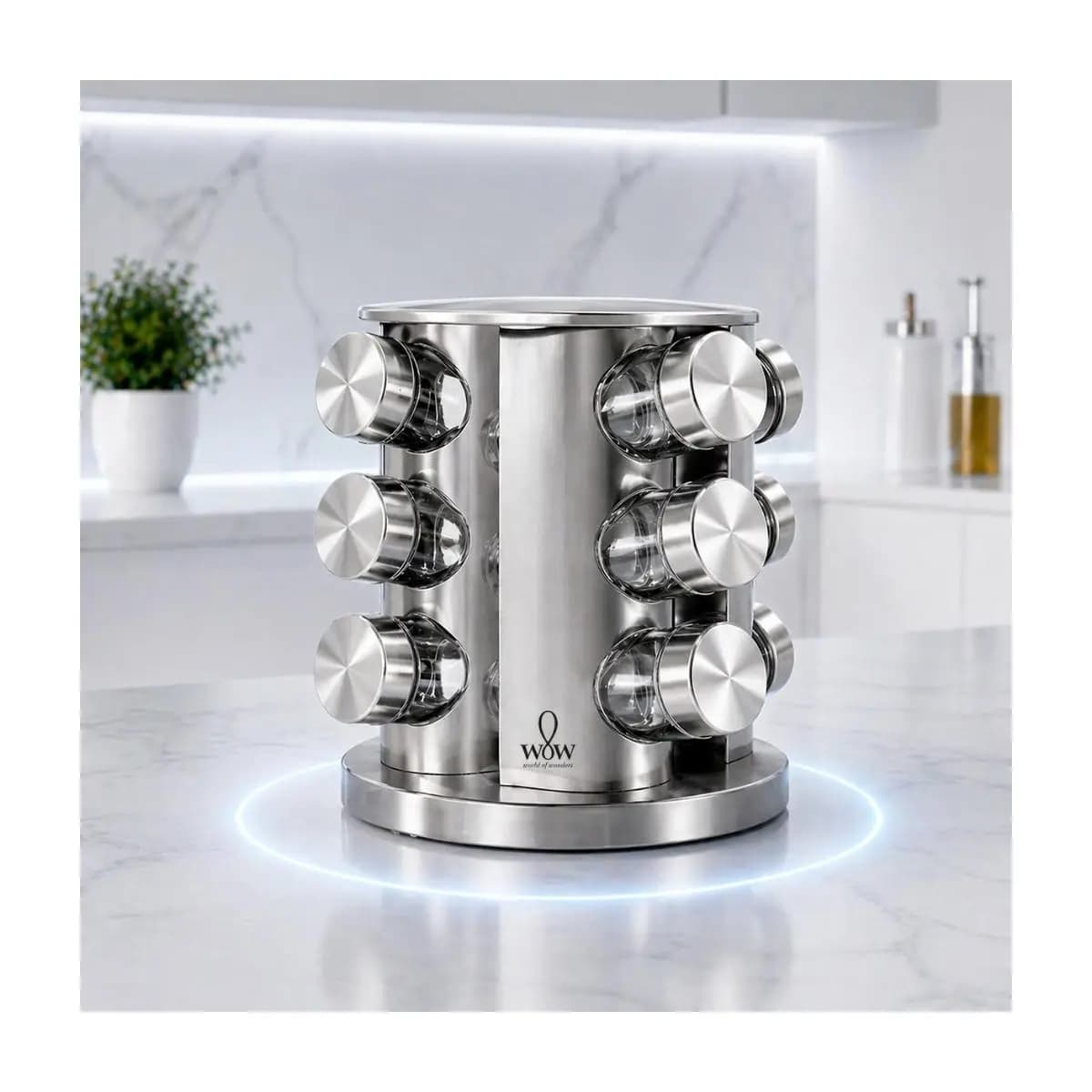Porta Tempero Inox Giratório Vidro 12 Potes 360