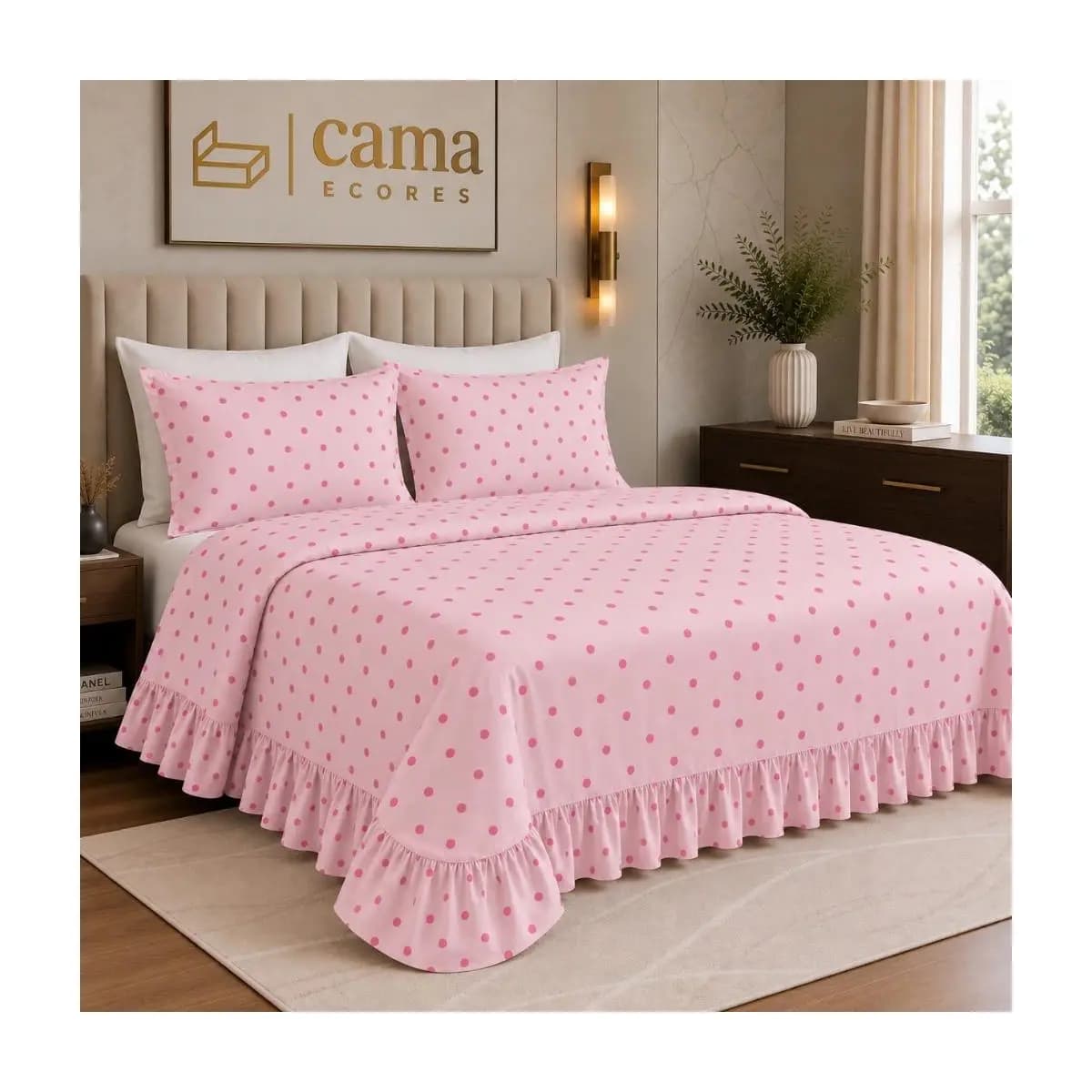 Kit Colcha Lençol com Babado Poá Casal ou Queen 3 Peças Micropercal Premium Toque de Algodão Macio