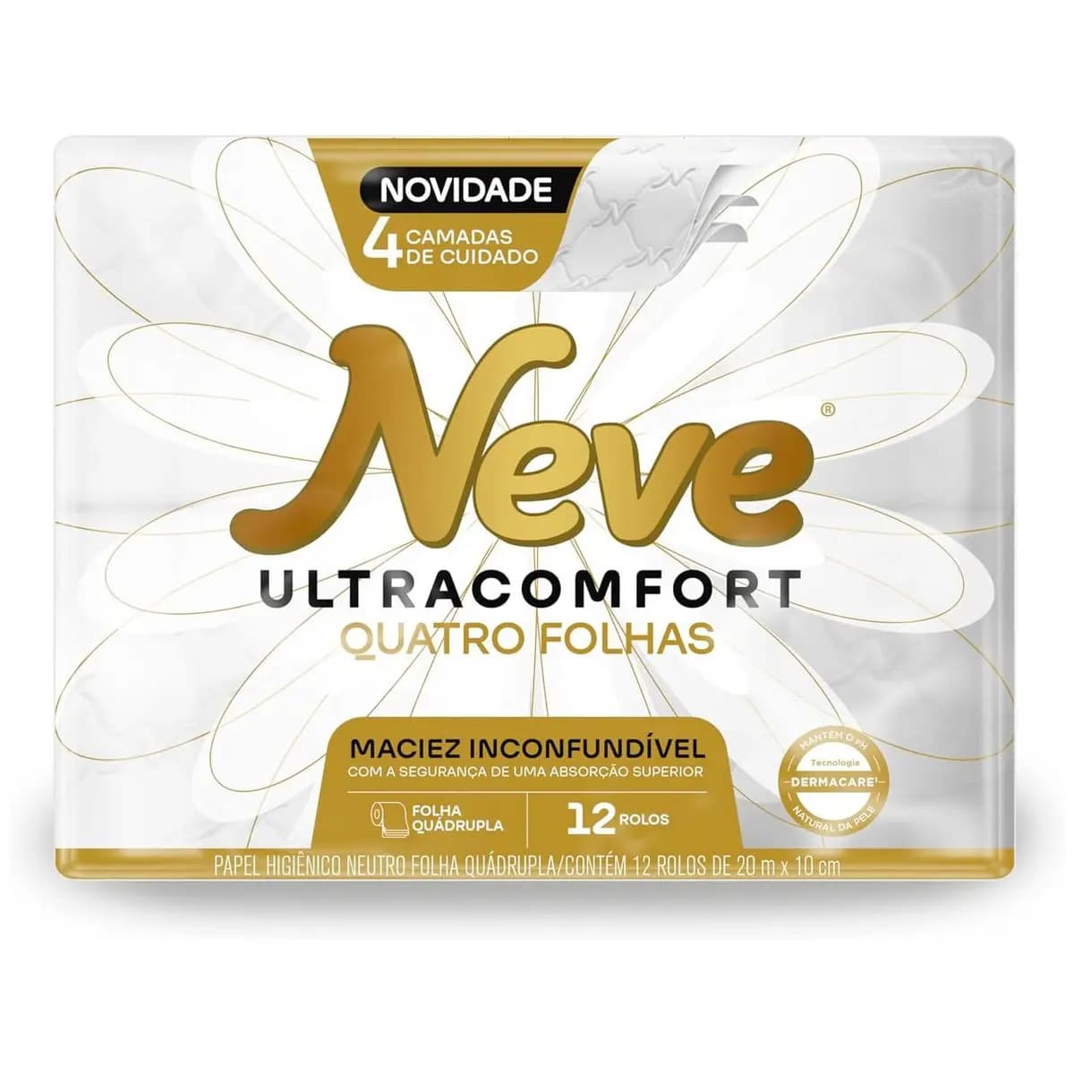 Neve Papel Higiênico Ultracomfort, Folha Quádrupla, 20m, 12 rolos