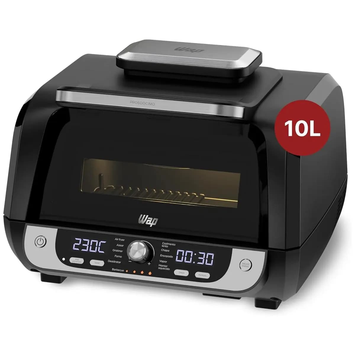 WAP Fritadeira Elétrica Air Fryer Barbecue Digital 12 em 1, 10 Litros, 4 Níveis de Temperatura, Antiaderente, 1700W 220V