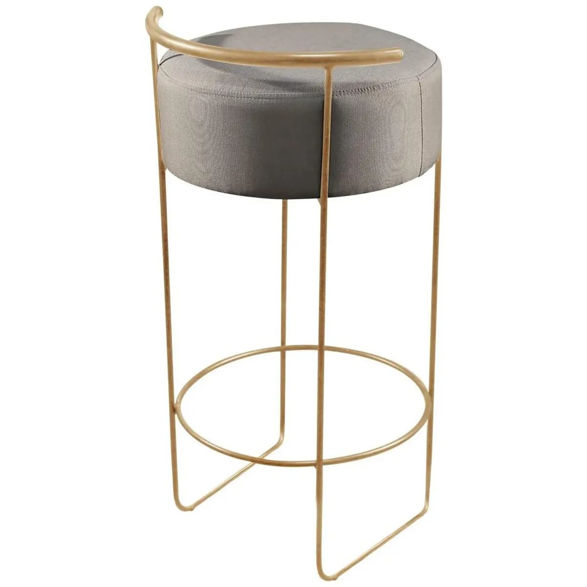 Banqueta Olivia em Linho e Base Metal Dourado Agarb Decor Cor:Linho Cinza