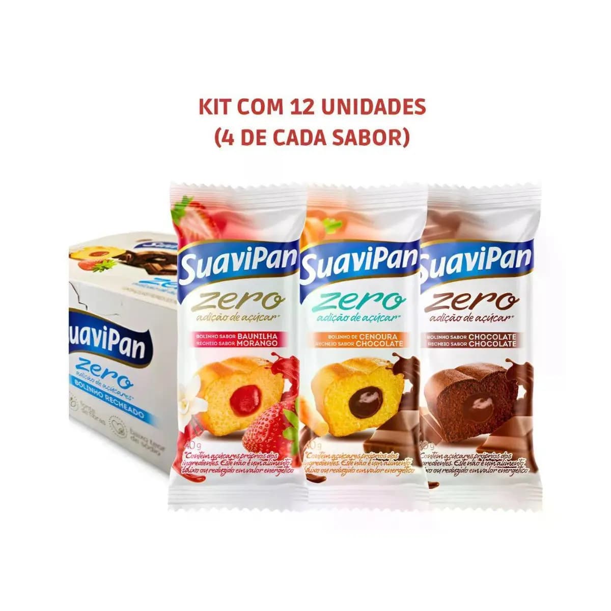 Display De 12 Bolinhos Misto 3 Sabores Zero Açúcar Suavipan