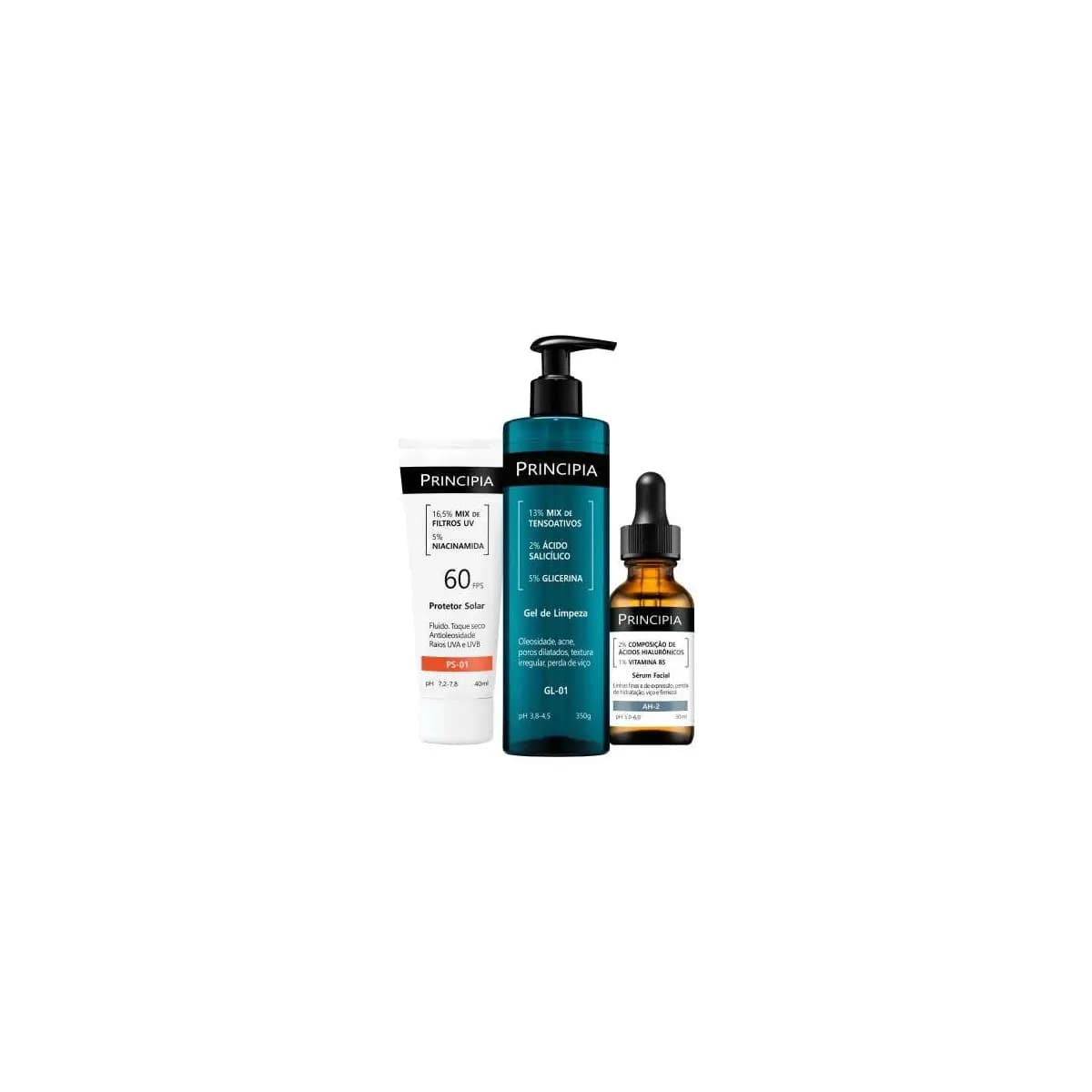 Kit Trio Limpeza, Hidratação e Proteção c/ Gel de Limpeza GL-01 + Sérum Hialurônicos AH-2 + Protetor Solar PS-01 FPS60