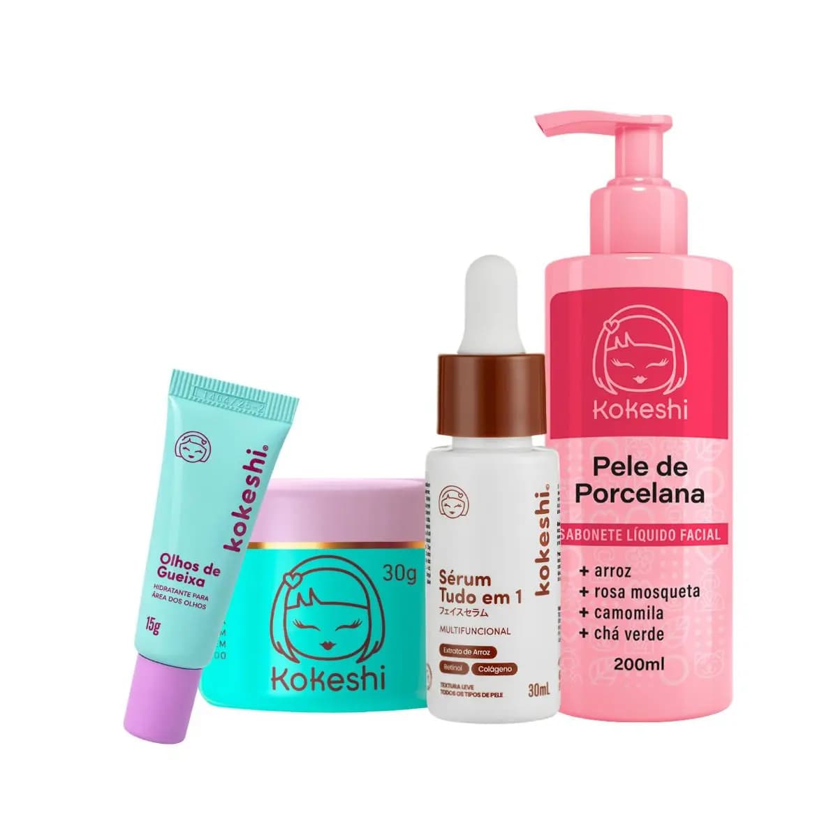 Kit Rotina Skin Care Sérum Tudo em 1 Multifunção Sabonete e creme hidratante facial