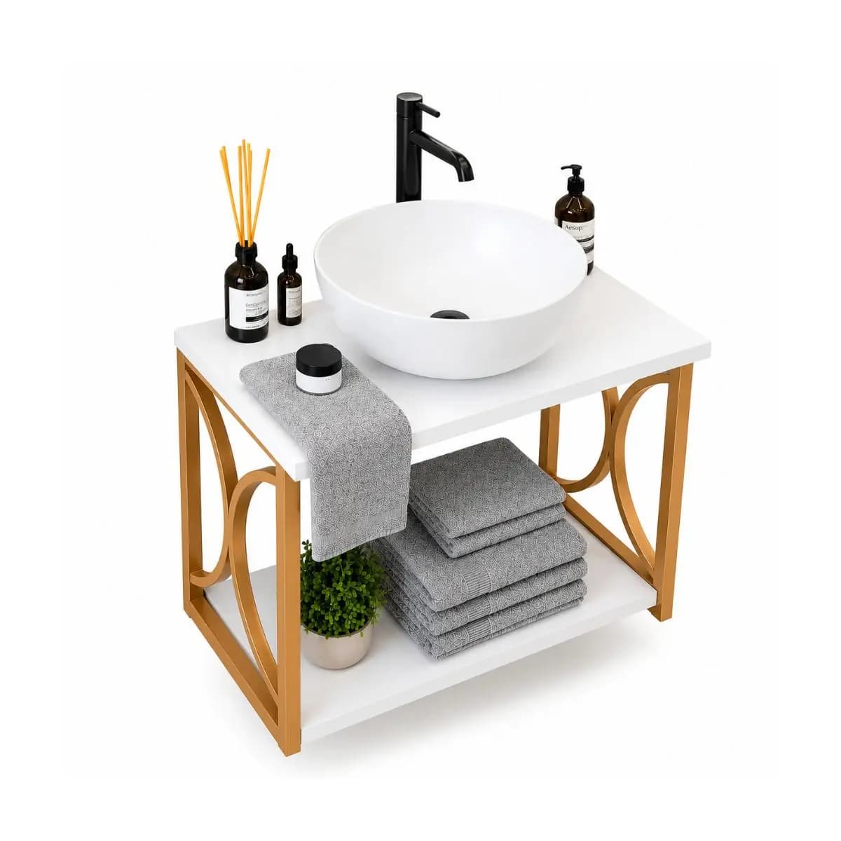 Gabinete Banheiro Estilo Industrial + Cuba Sobreposta MDF Armário + Pia Moderno Compacto Premium