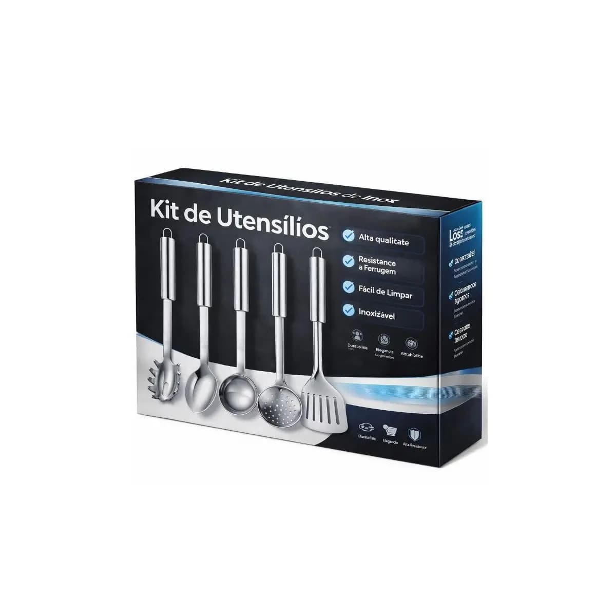 Kit Utensílios de Cozinha em Inox – , Colher De Arroz,Concha, Escumadeira, Espátula e Pegador de Massa – Alta Qualidade