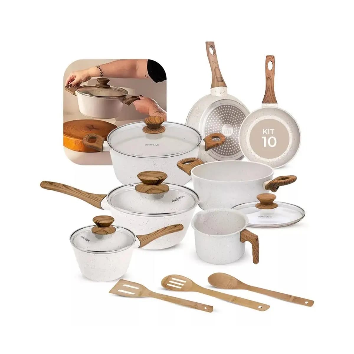 Jogo De Panelas Indução Kit 10 Peças Revestimento Cerâmico Style Cook Marmol - Mimo Style Premium
