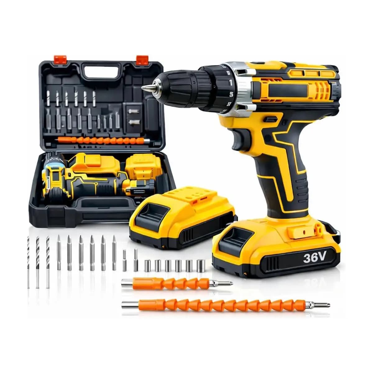 Furadeira e Parafusadeira Sem Fio 48V com 2 Baterias Recarregáveis, Maleta e Kit de Acessórios, Controle de Torque, Velocidade Variável e LED – Uso Doméstico e Profissional