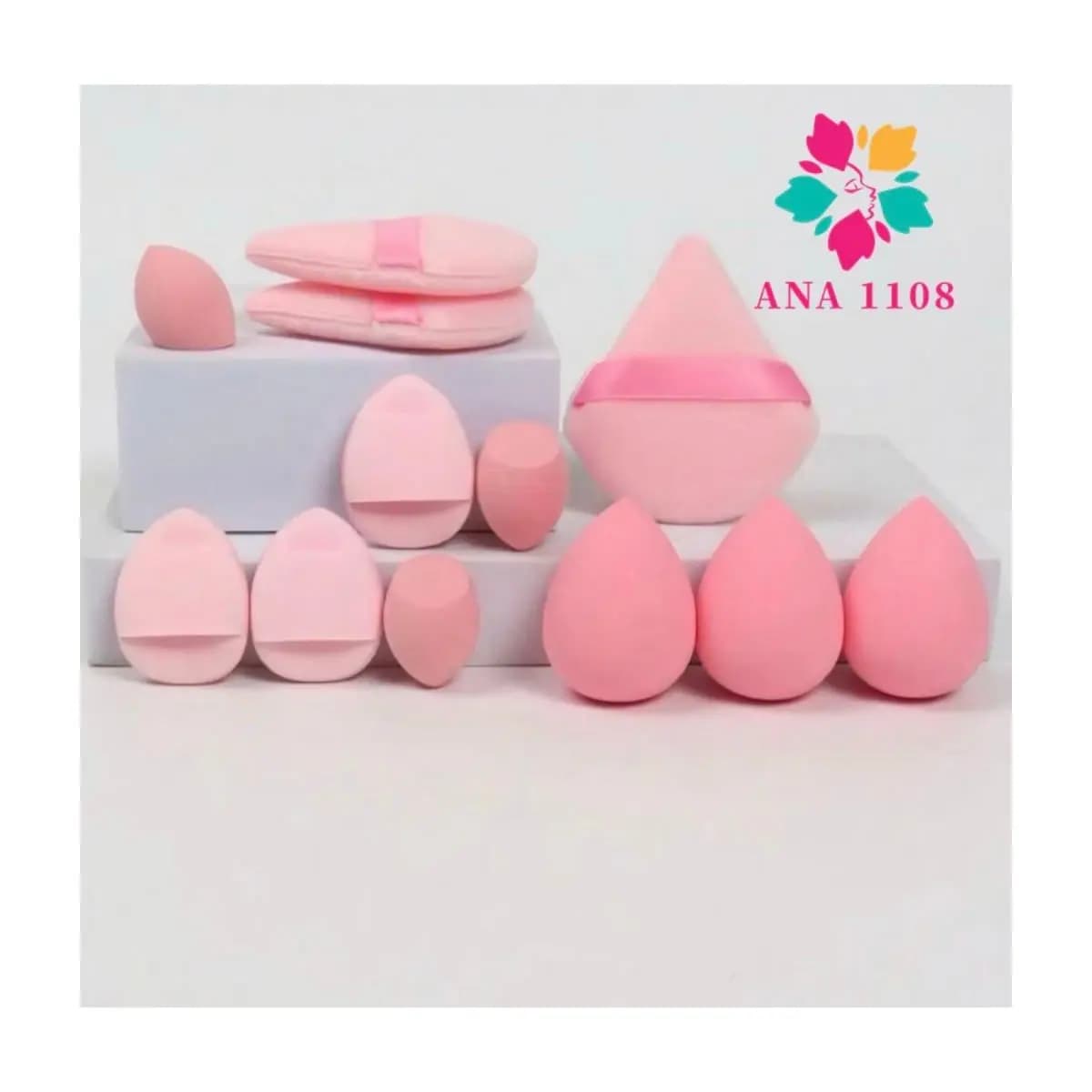 ANA 1108 KIT 12 Esponja Para Maquiagem/Esponja de Rosto Facial Maquiagem Base e Corretivo/COM Bolsa