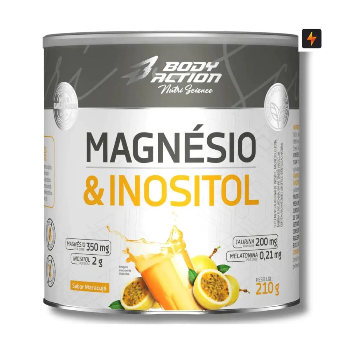 Magnésio e Inositol 210g Melatonina 0,21mg Body Action - Original