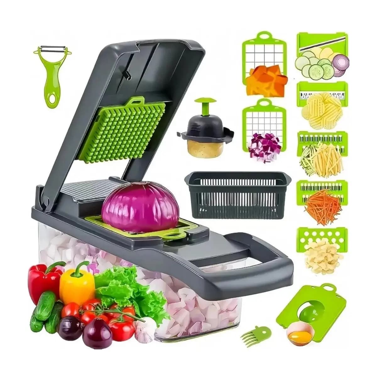 Fatiador De Legumes 16 Em 1 Cortador Com Lâminas Inox Ralador Picador Multifuncional Para Cozinha